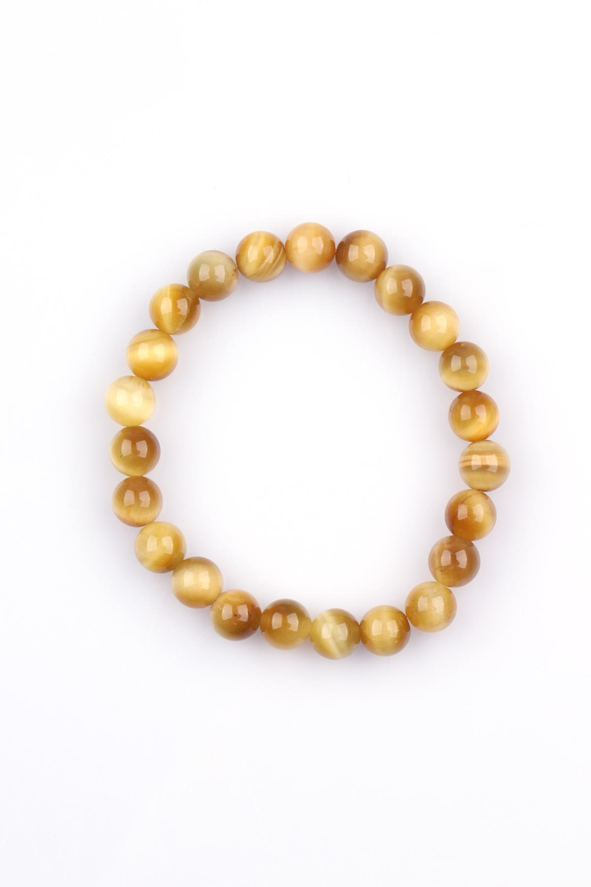 Sarı Kaplan Gözü Doğal Taş 8 mm Küre Kesim Bileklik