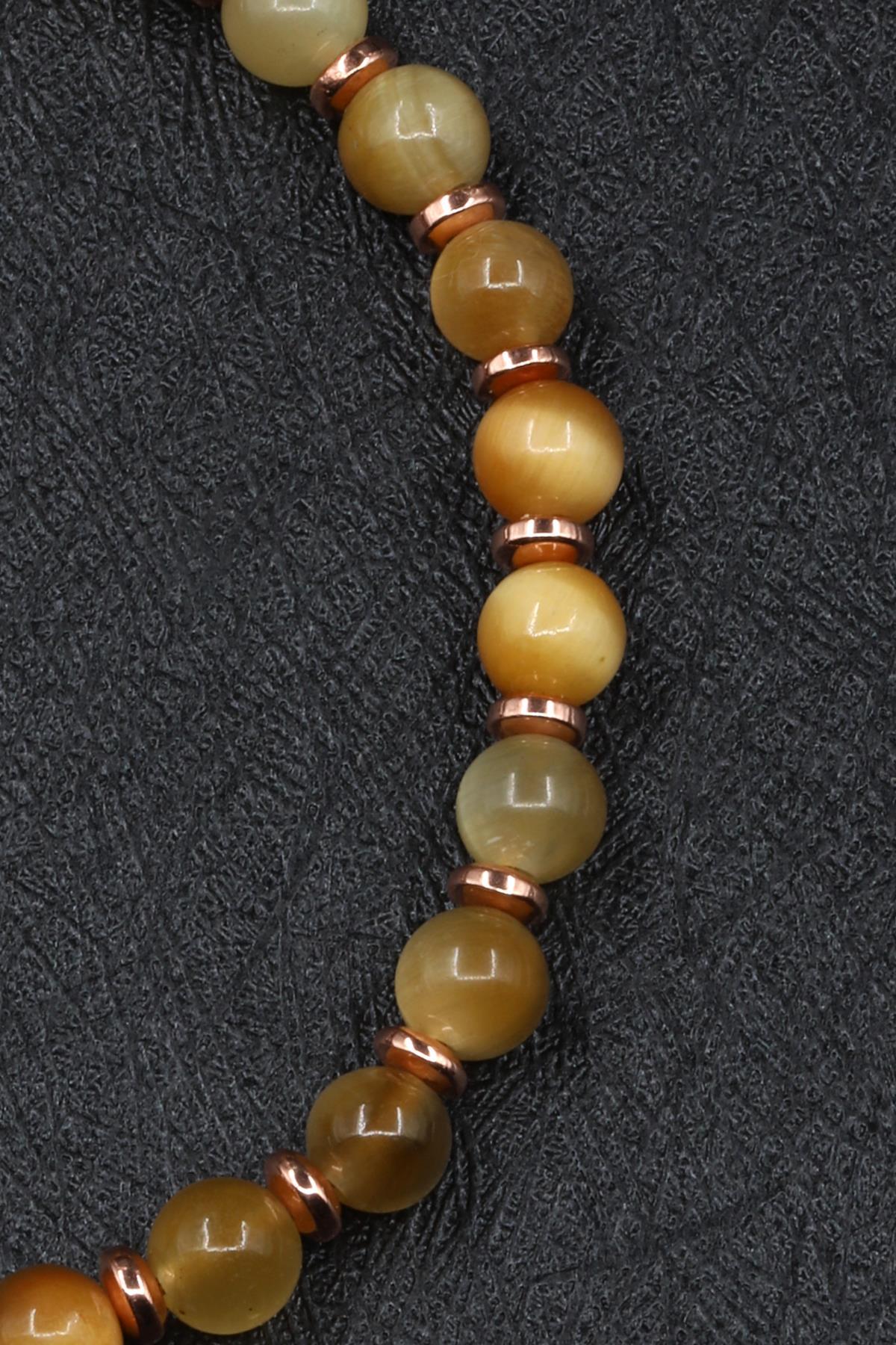 Sarı Kaplan Gözü Doğal Taş Makrome Örme Bileklik