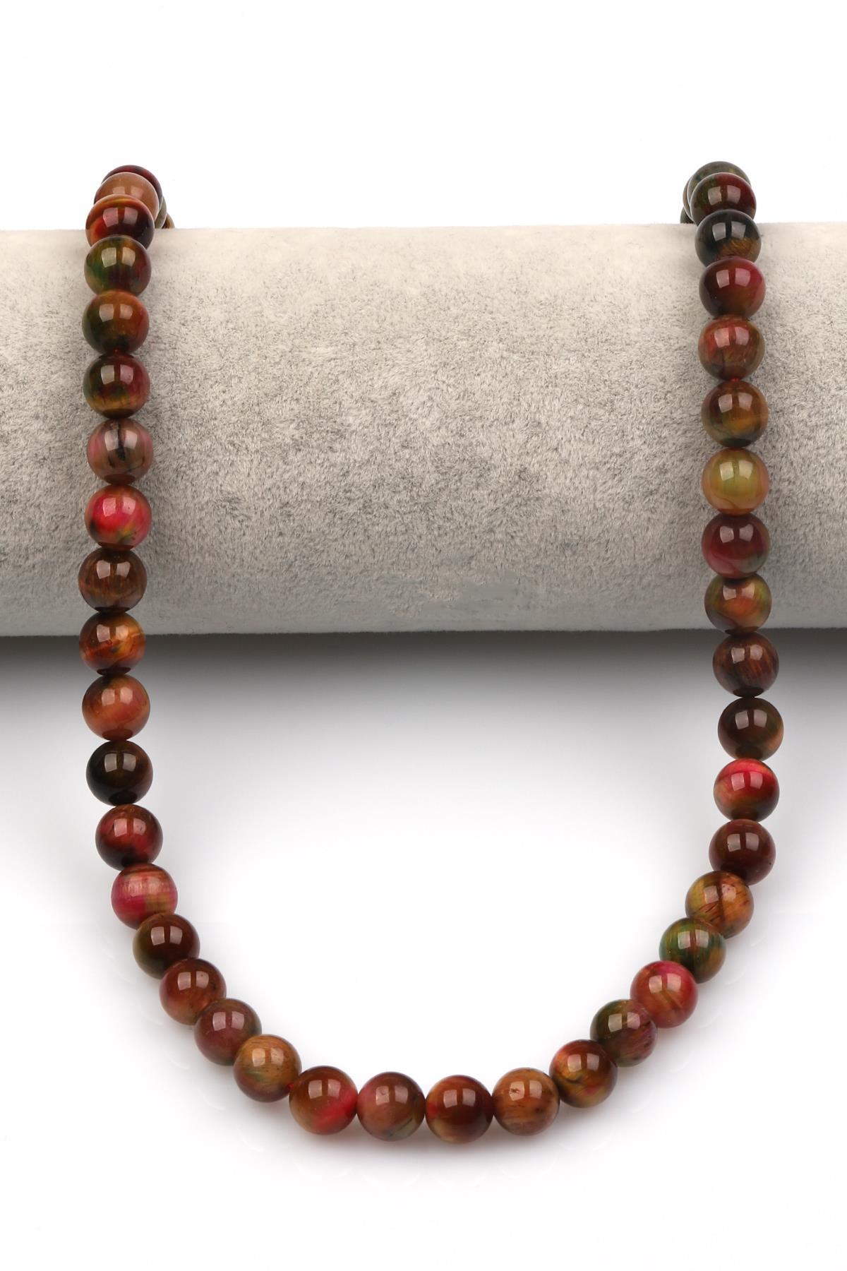 Sarı-Kırmızı Kaplan Gözü Doğaltaş Dizi 8 mm Küre Kesim