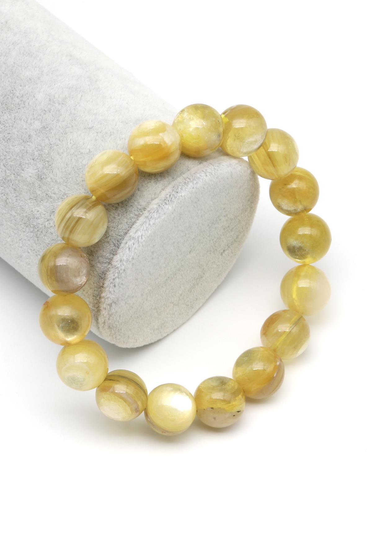 Sarı Lepidolit Doğal Taş Bileklik 12 mm Küre Kesim - BLK-2013