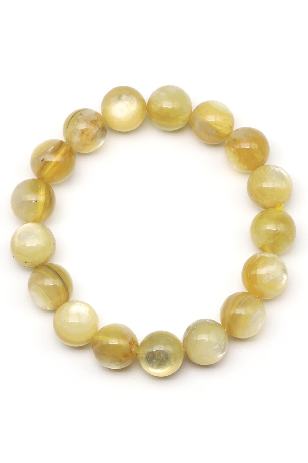 Sarı Lepidolit Doğal Taş Bileklik 12 mm Küre Kesim - BLK-2013