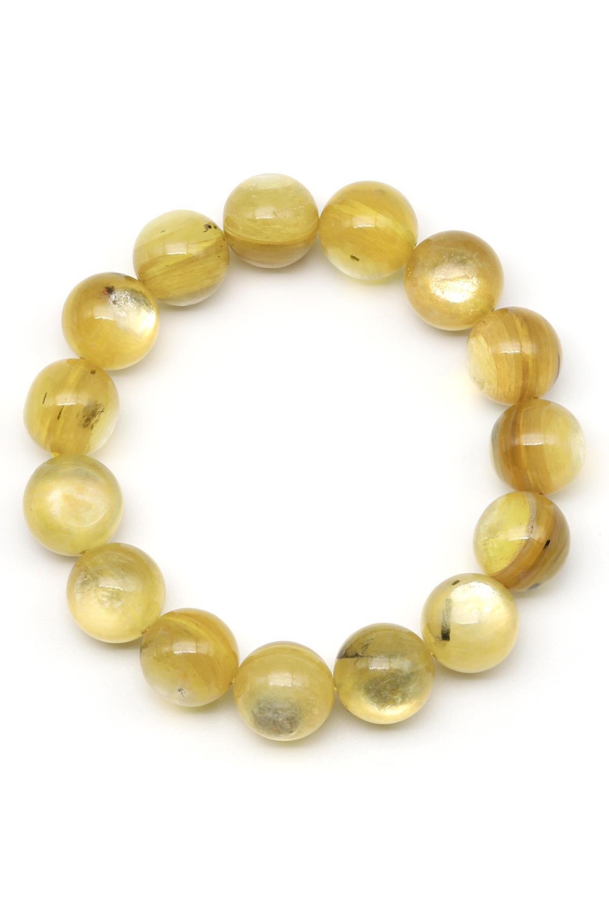 Sarı Lepidolit Doğal Taş Bileklik 13 mm Küre Kesim - BLK-2014