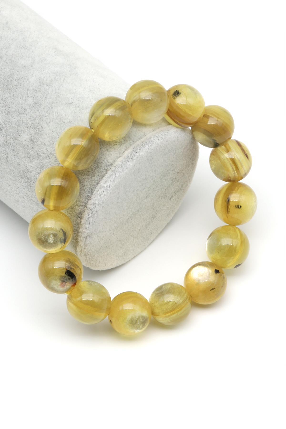 Sarı Lepidolit Doğal Taş Bileklik 13 mm Küre Kesim - BLK-2014