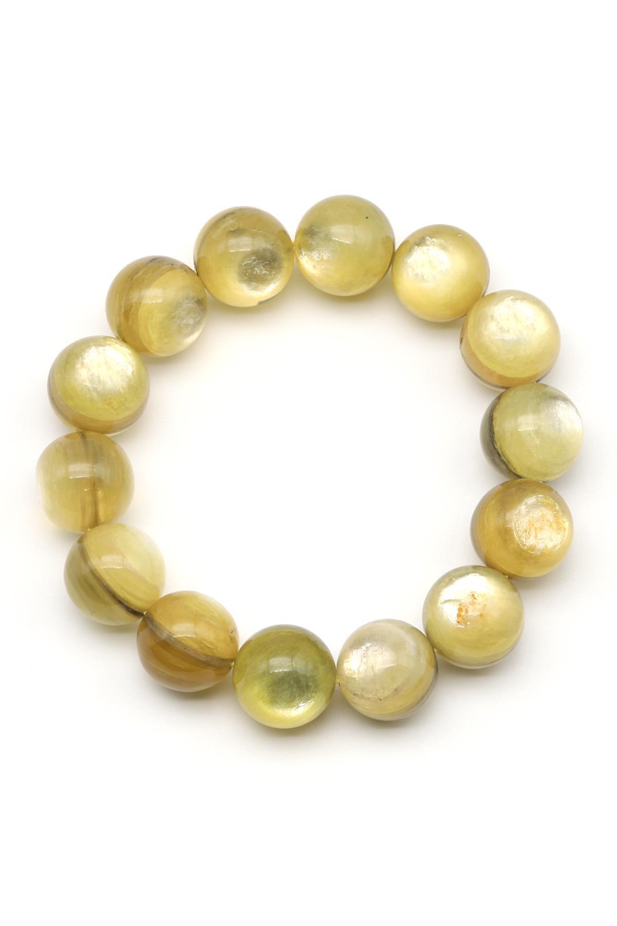 Sarı Lepidolit Doğal Taş Bileklik 15 mm Küre Kesim