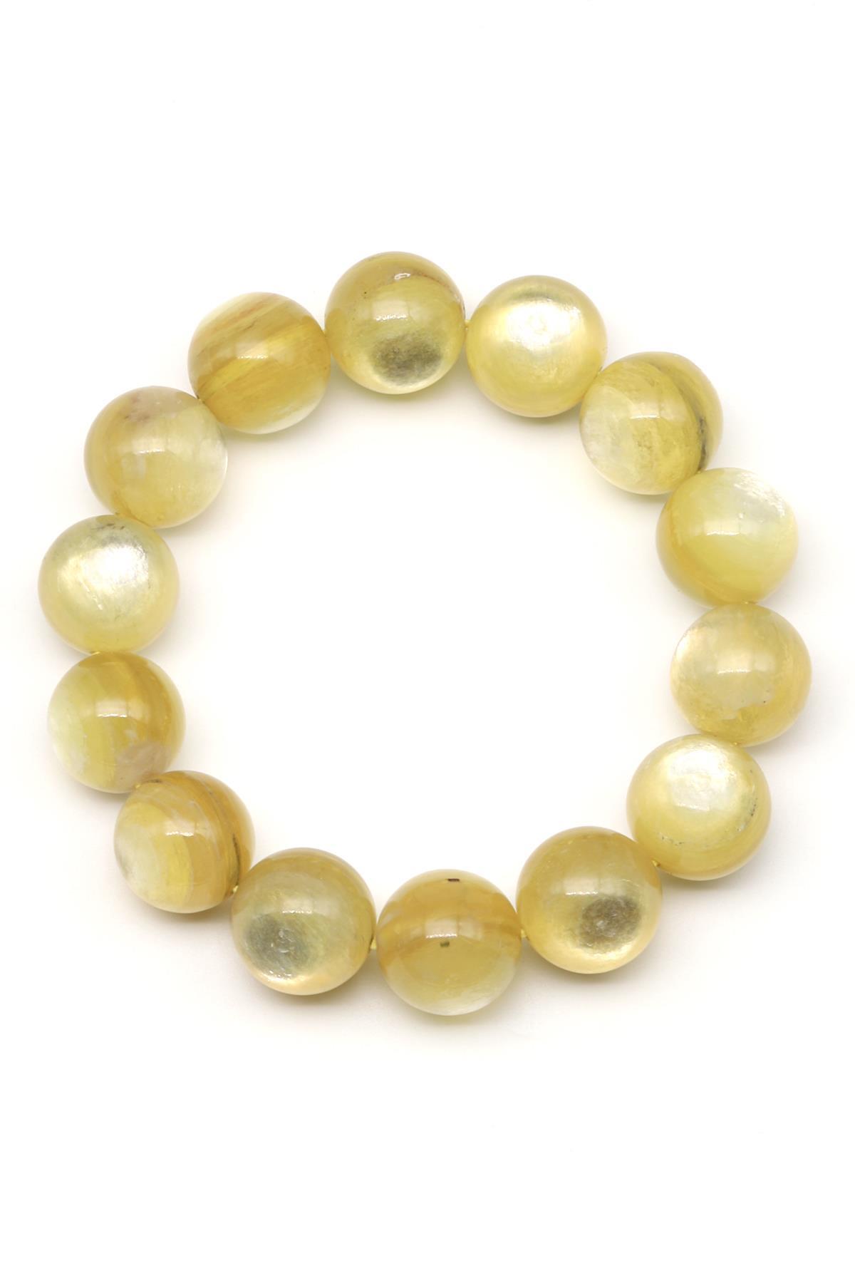 Sarı Lepidolit Doğal Taş Bileklik 15 mm Küre Kesim - BLK-2015