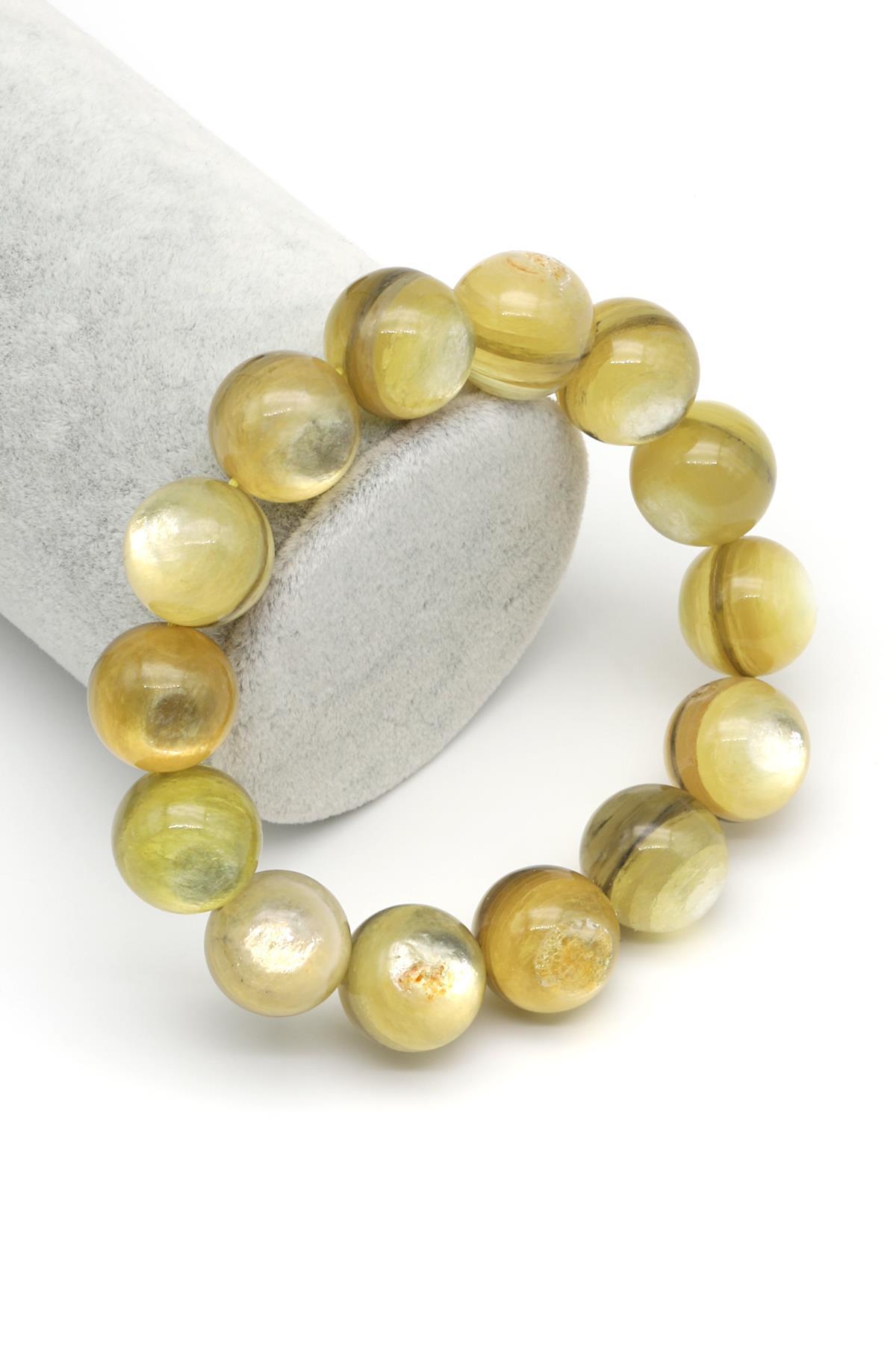 Sarı Lepidolit Doğal Taş Bileklik 15 mm Küre Kesim