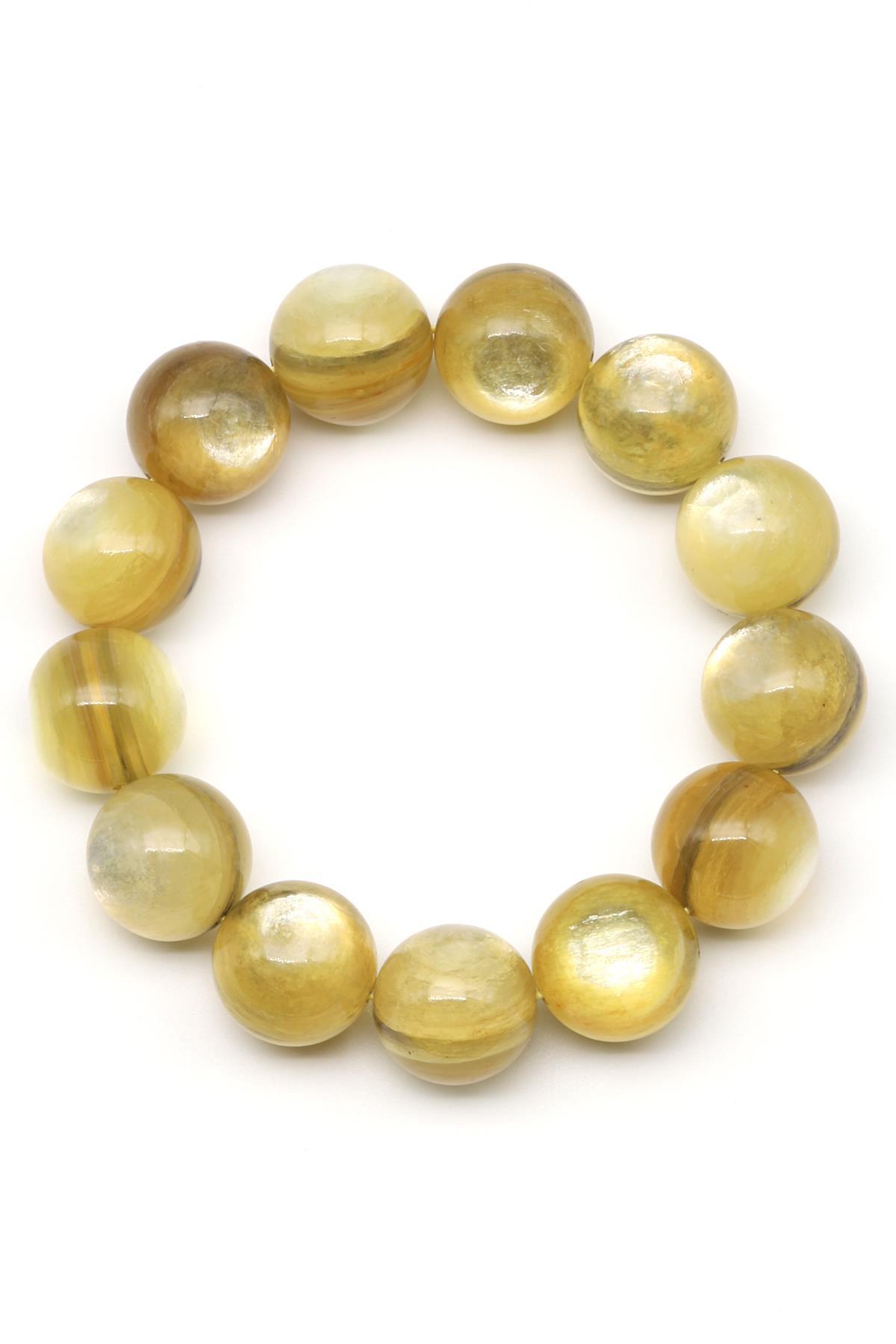 Sarı Lepidolit Doğal Taş Bileklik 16 mm Küre Kesim - BLK-2016