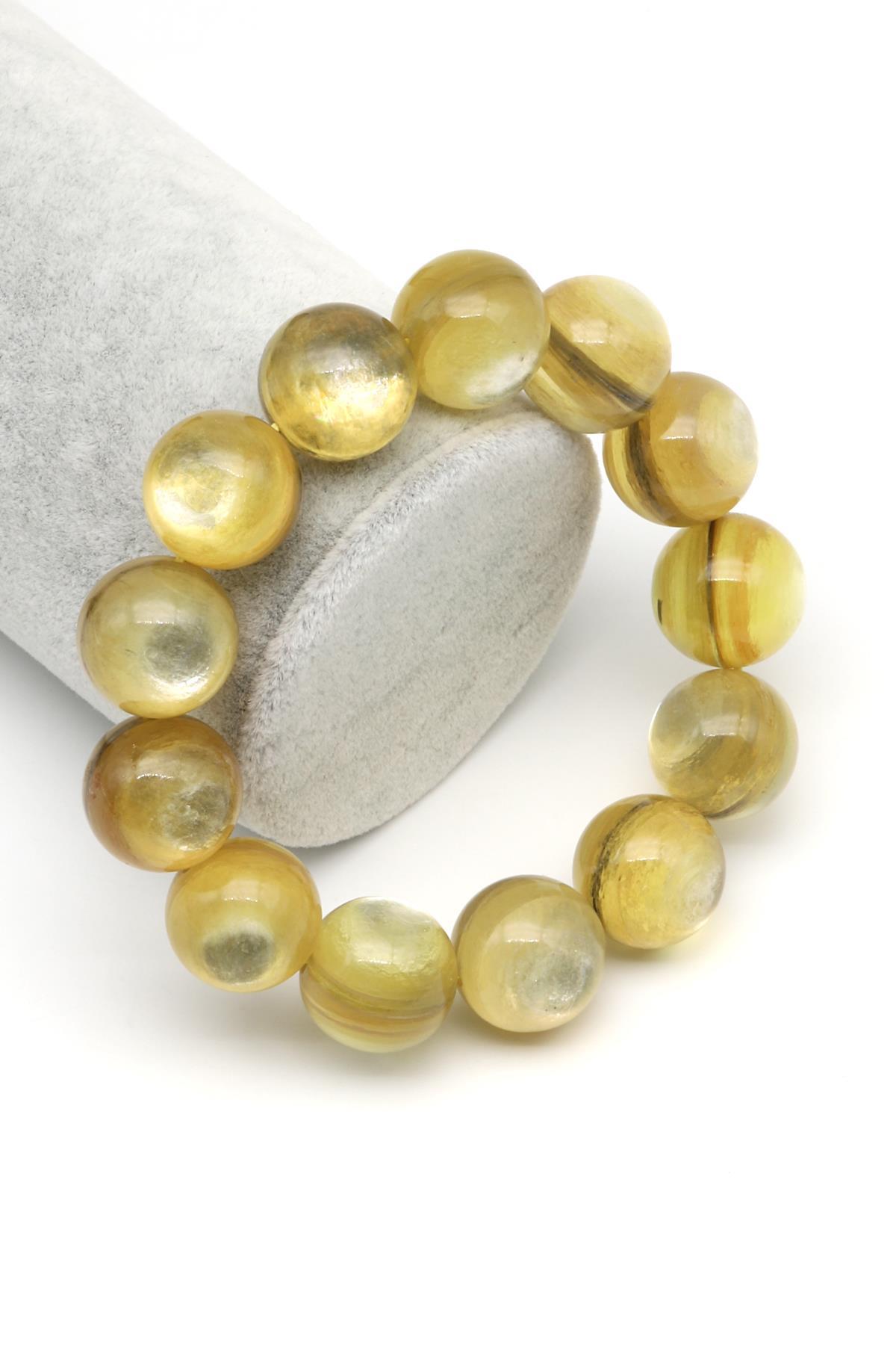 Sarı Lepidolit Doğal Taş Bileklik 16 mm Küre Kesim - BLK-2016