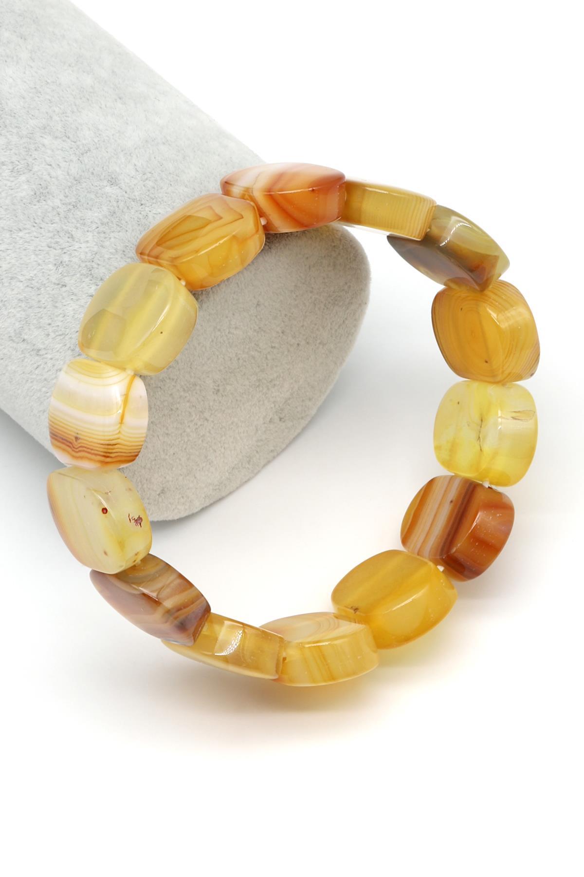 Sarı Madagaskar Akik Doğal Taş Bileklik 15 x 20 mm Özel Kesim