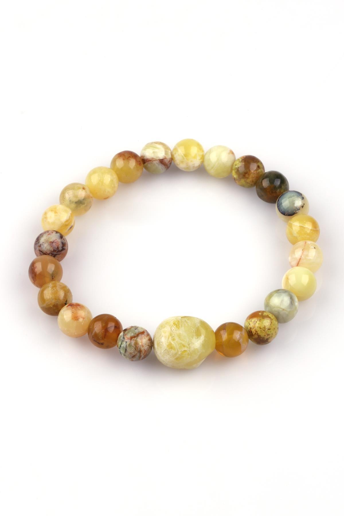 Sarı Opal Doğal Taş Bileklik 8mm Küre Kesim