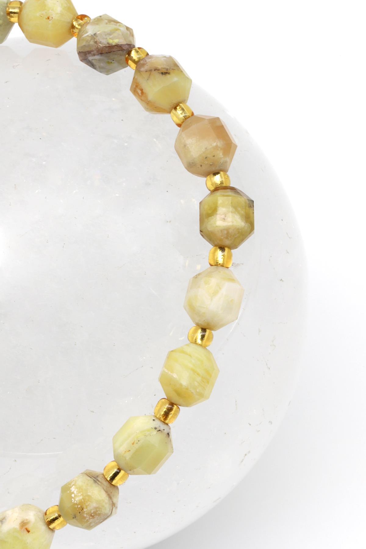 Sarı Opal Doğal Taş Makrome Örme Bileklik Hexagonel Kesim