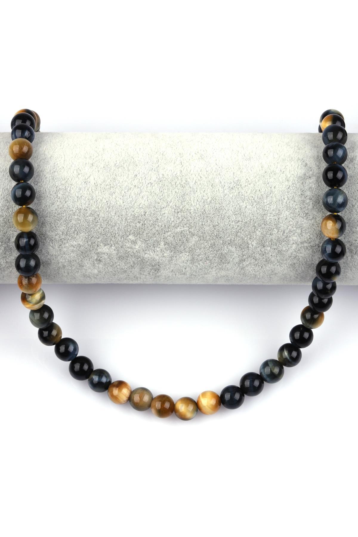 Sarı - Siyah Kaplan Gözü Doğal Taş Dizi 8 mm Küre Kesim