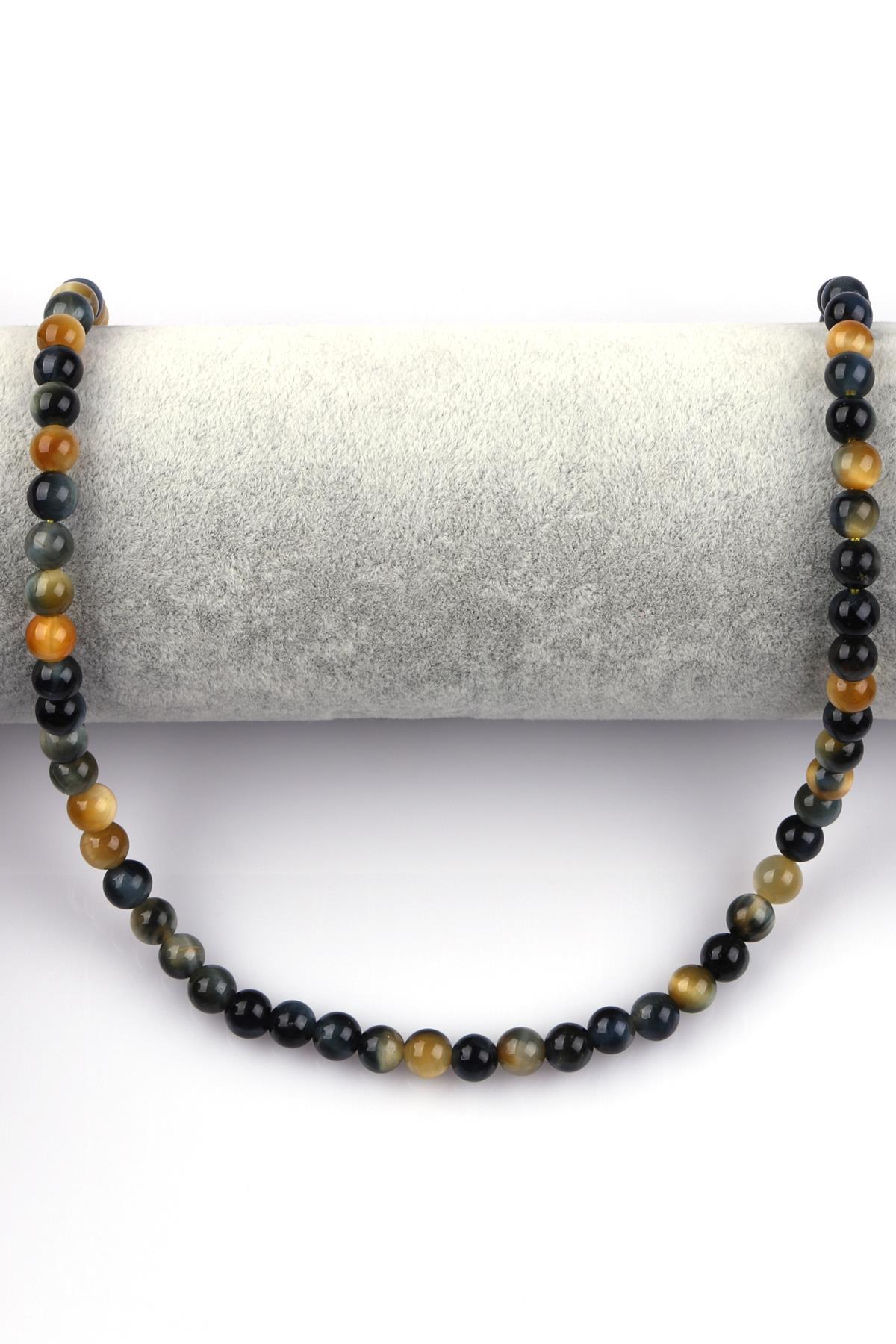 Sarı - Siyah Kaplan Gözü Doğal Taş Dizi 6 mm Küre Kesim