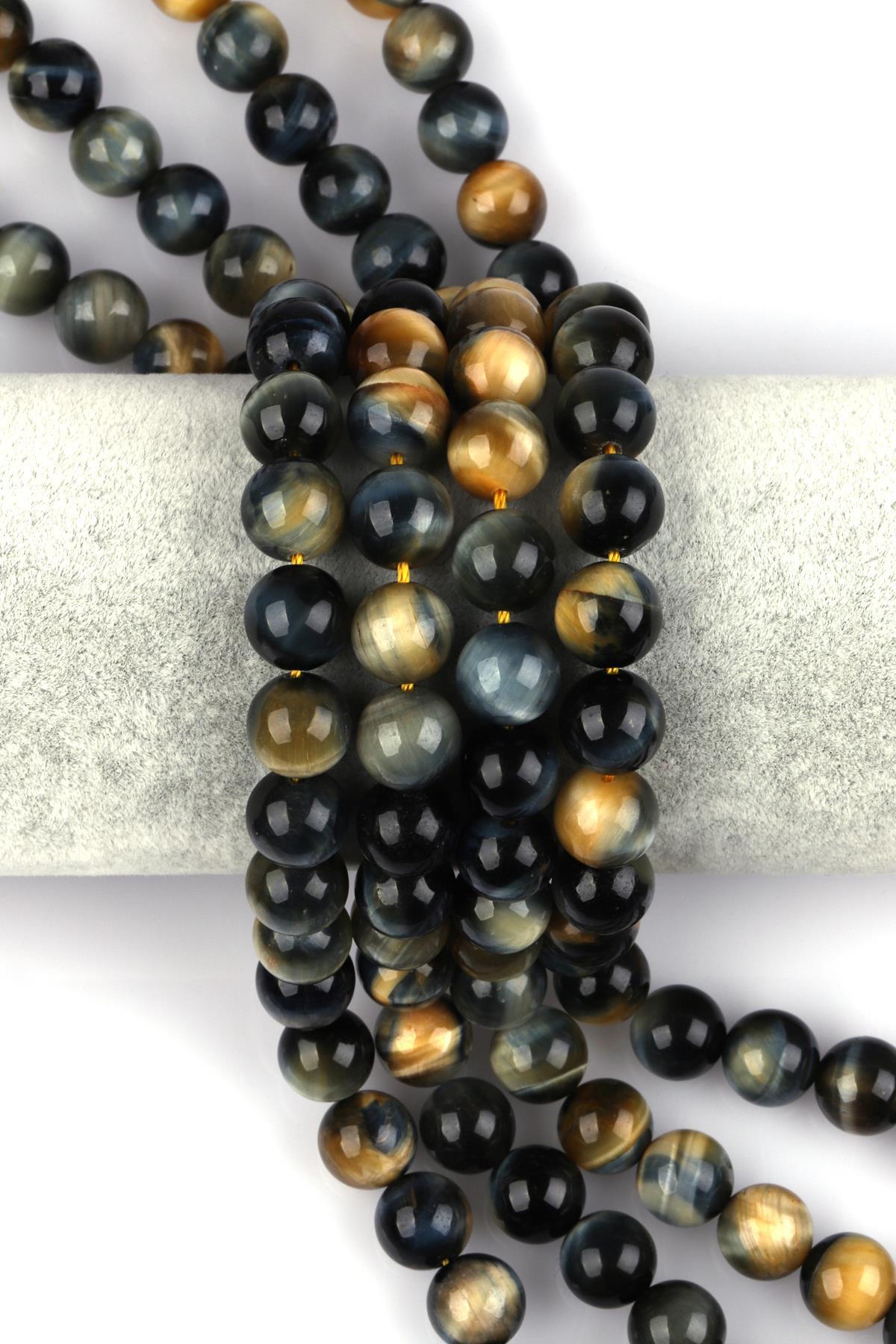 Sarı - Siyah Kaplan Gözü Doğal Taş Dizi 10 mm Küre Kesim