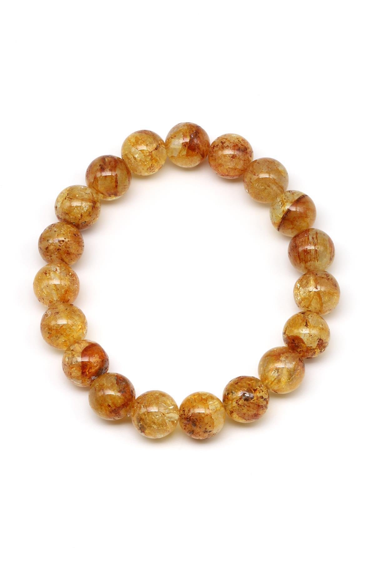 Sarı Topaz Doğal Taş Bileklik 10 mm Küre Kesim