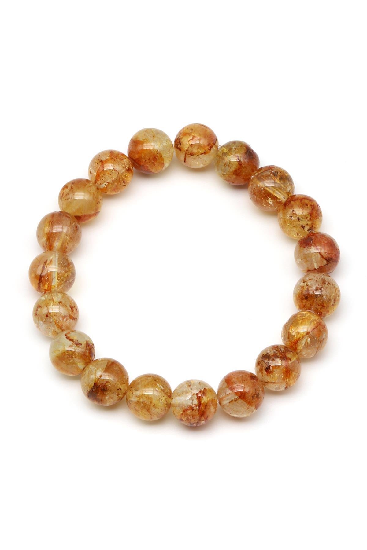 Sarı Topaz Doğal Taş Bileklik 10 mm Küre Kesim