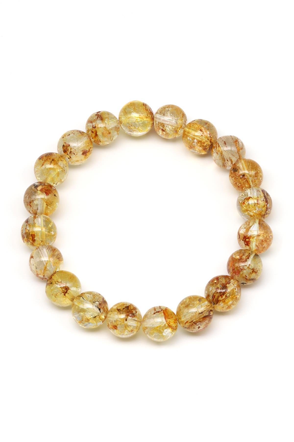 Sarı Topaz Doğal Taş Bileklik 10 mm Küre Kesim