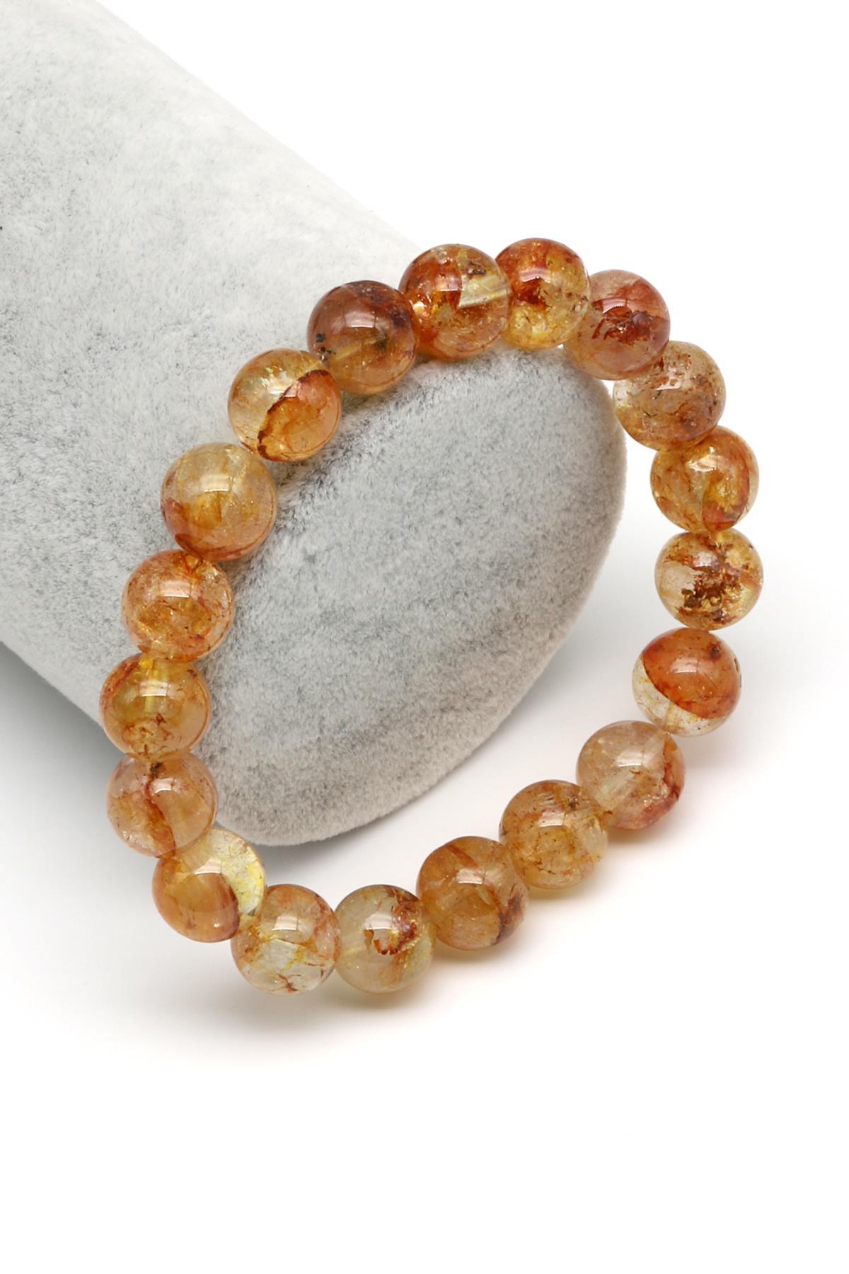 Sarı Topaz Doğal Taş Bileklik 10 mm Küre Kesim