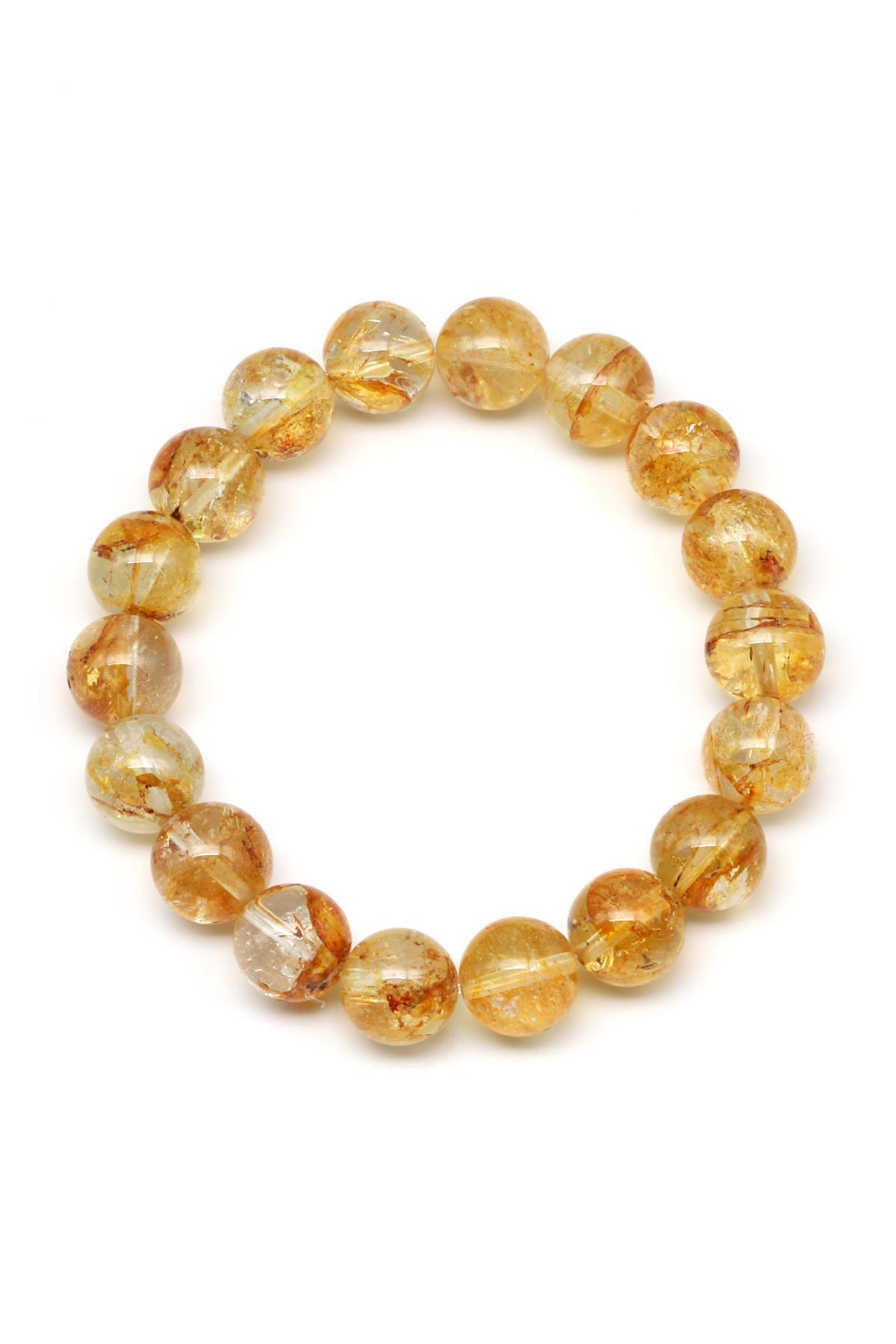 Sarı Topaz Doğal Taş Bileklik 11 mm Küre Kesim