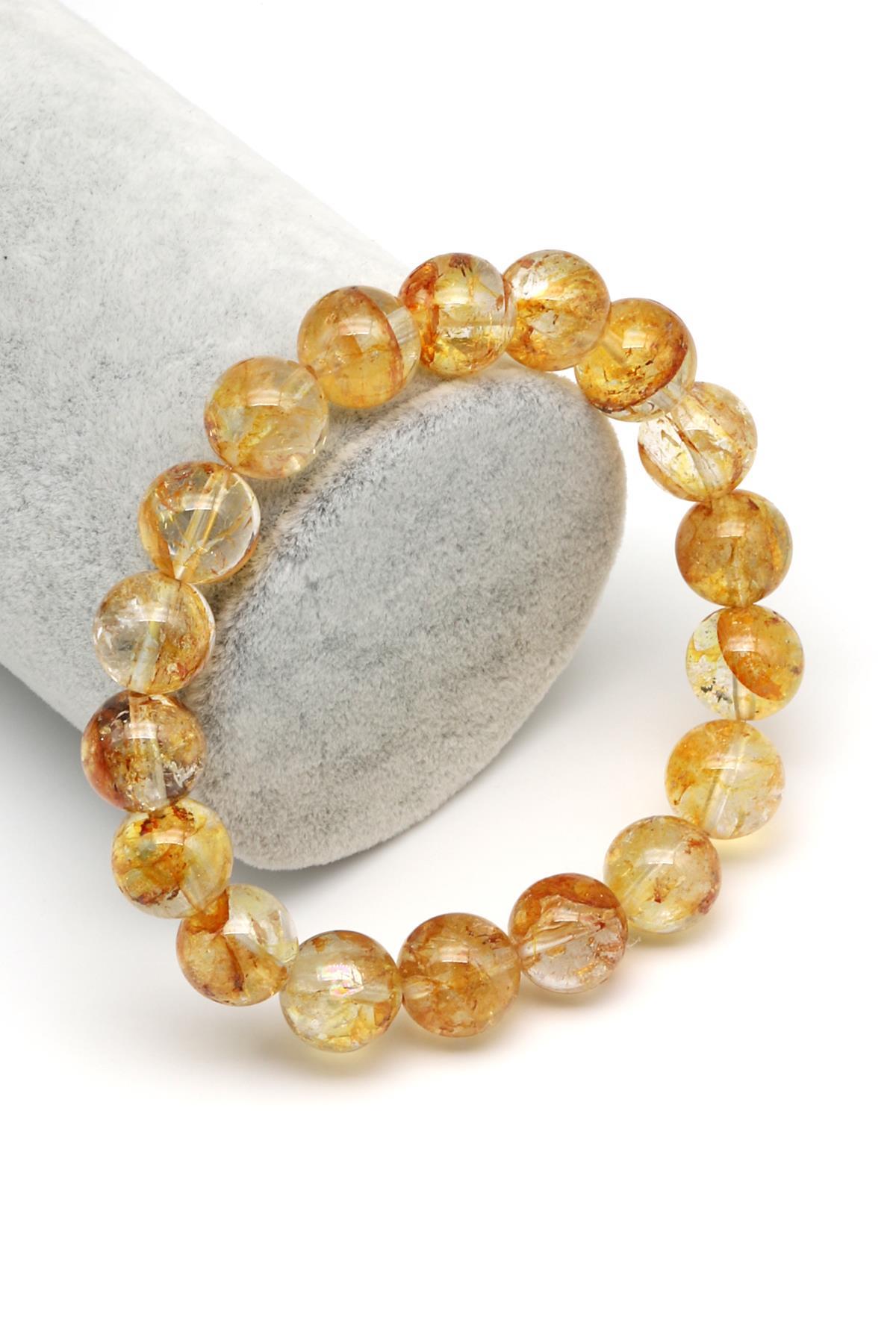 Sarı Topaz Doğal Taş Bileklik 11 mm Küre Kesim