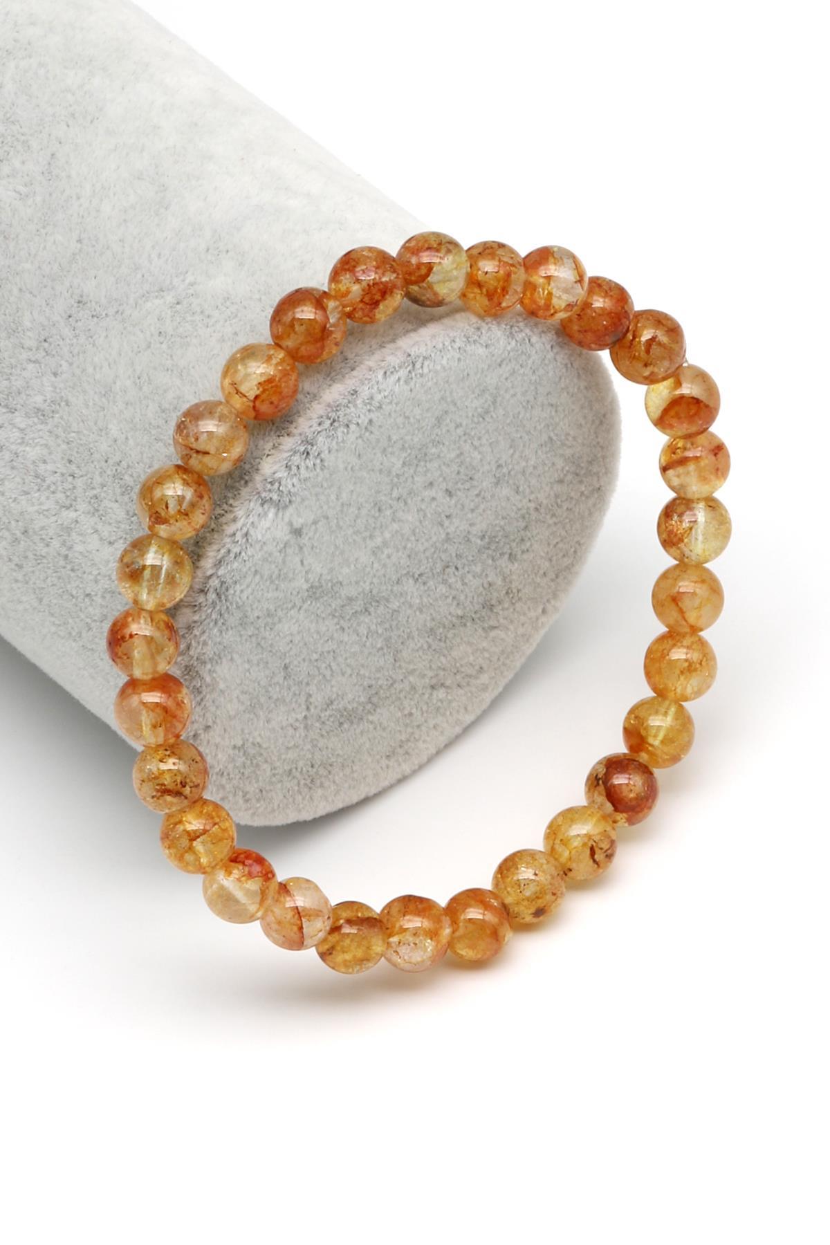 Sarı Topaz Doğal Taş Bileklik 6 mm Küre Kesim