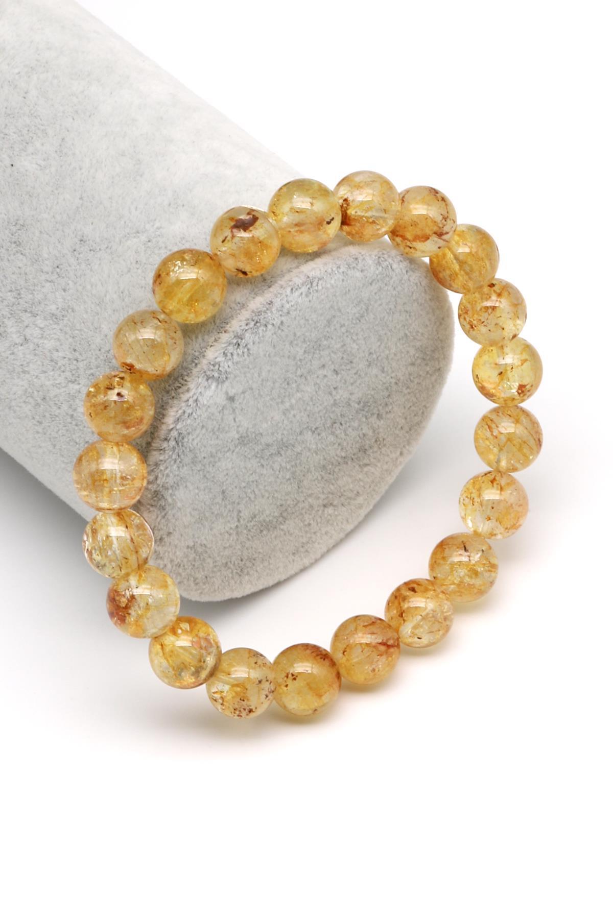 Sarı Topaz Doğal Taş Bileklik 9 mm Küre Kesim