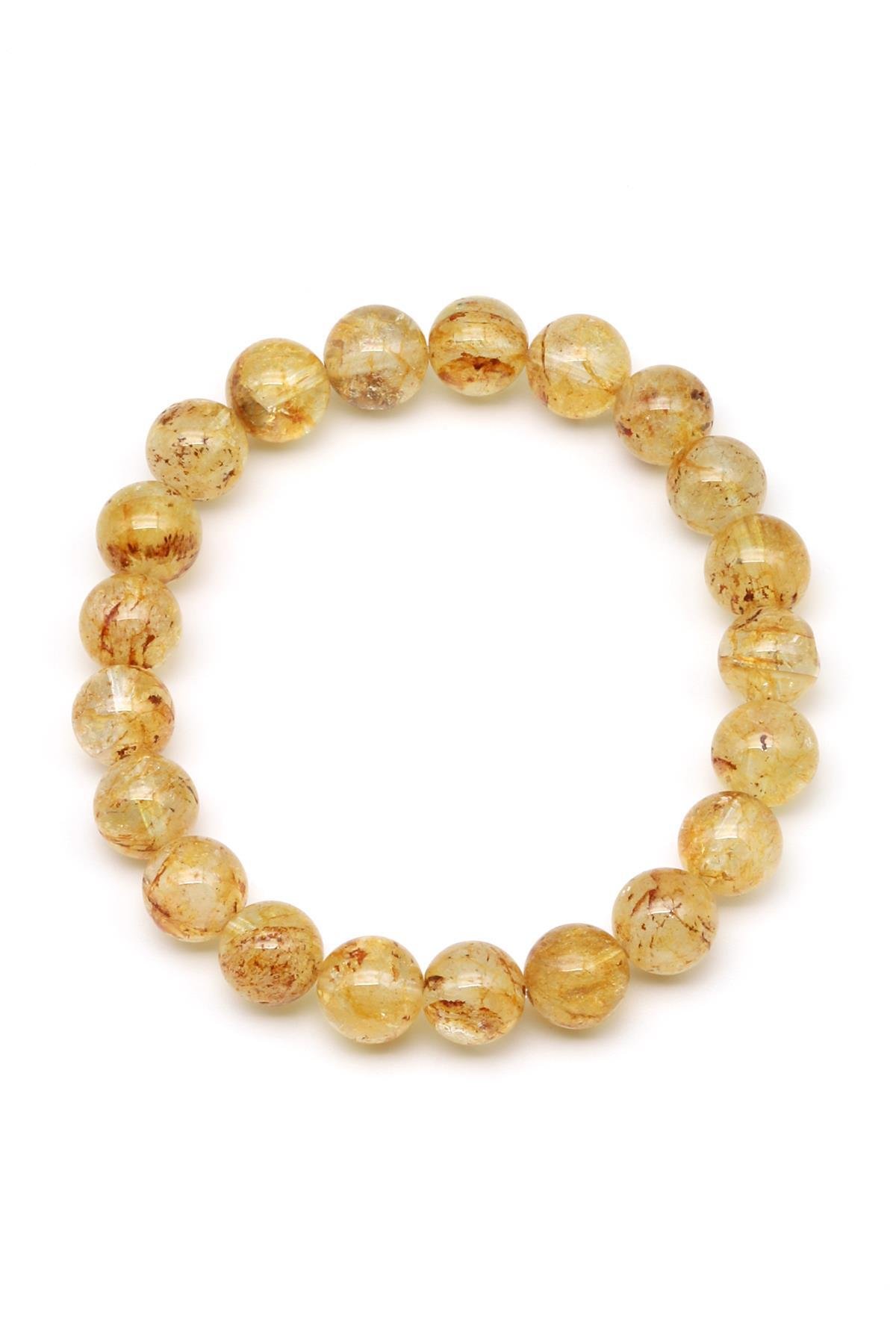 Sarı Topaz Doğal Taş Bileklik 9 mm Küre Kesim