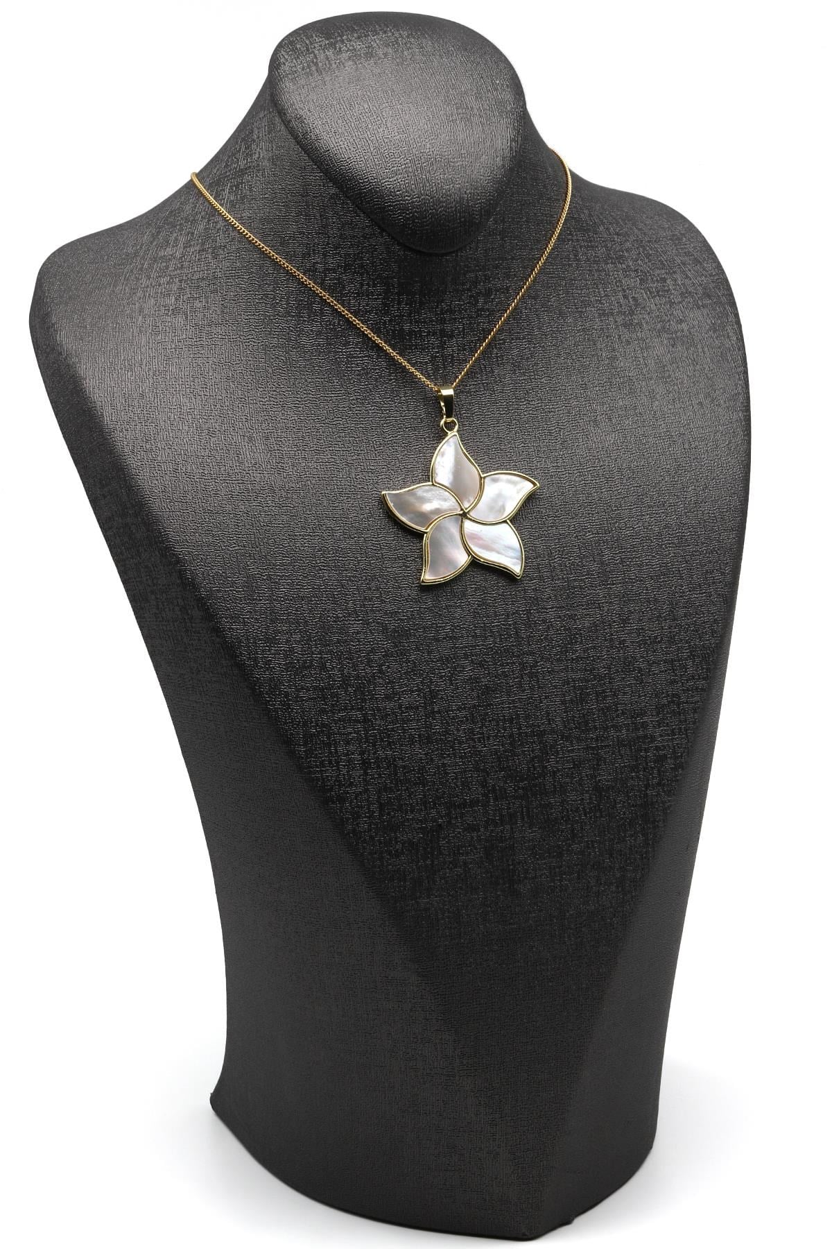 Sedef Doğal Taş Gold Renkli Kolye - KLY-1650