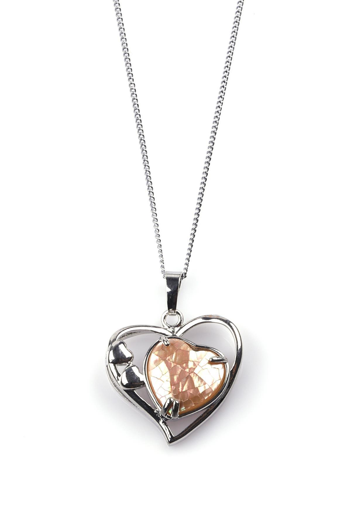 Sedef Doğal Taş Kalp Model Kolye 