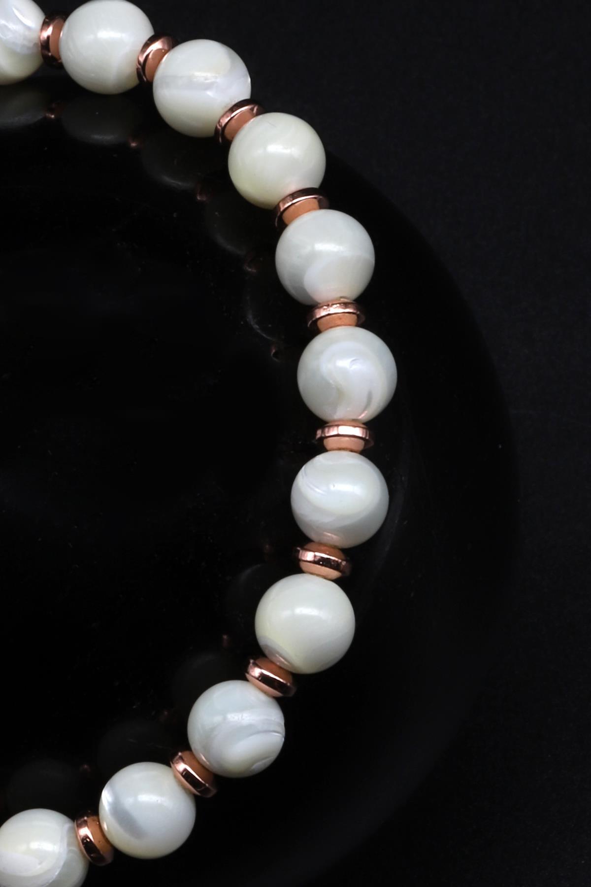 Sedef Doğal Taş Makrome Örme Bileklik Küre Kesim