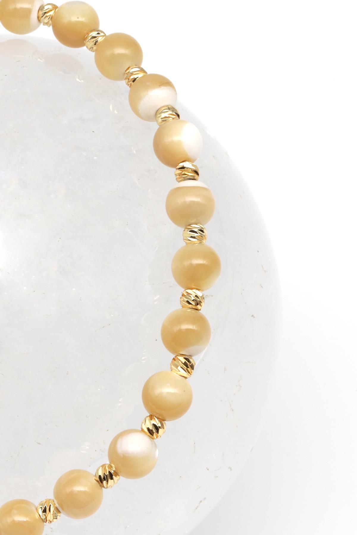 Sedef Doğal Taş Makrome Örme Bileklik Küre Kesim