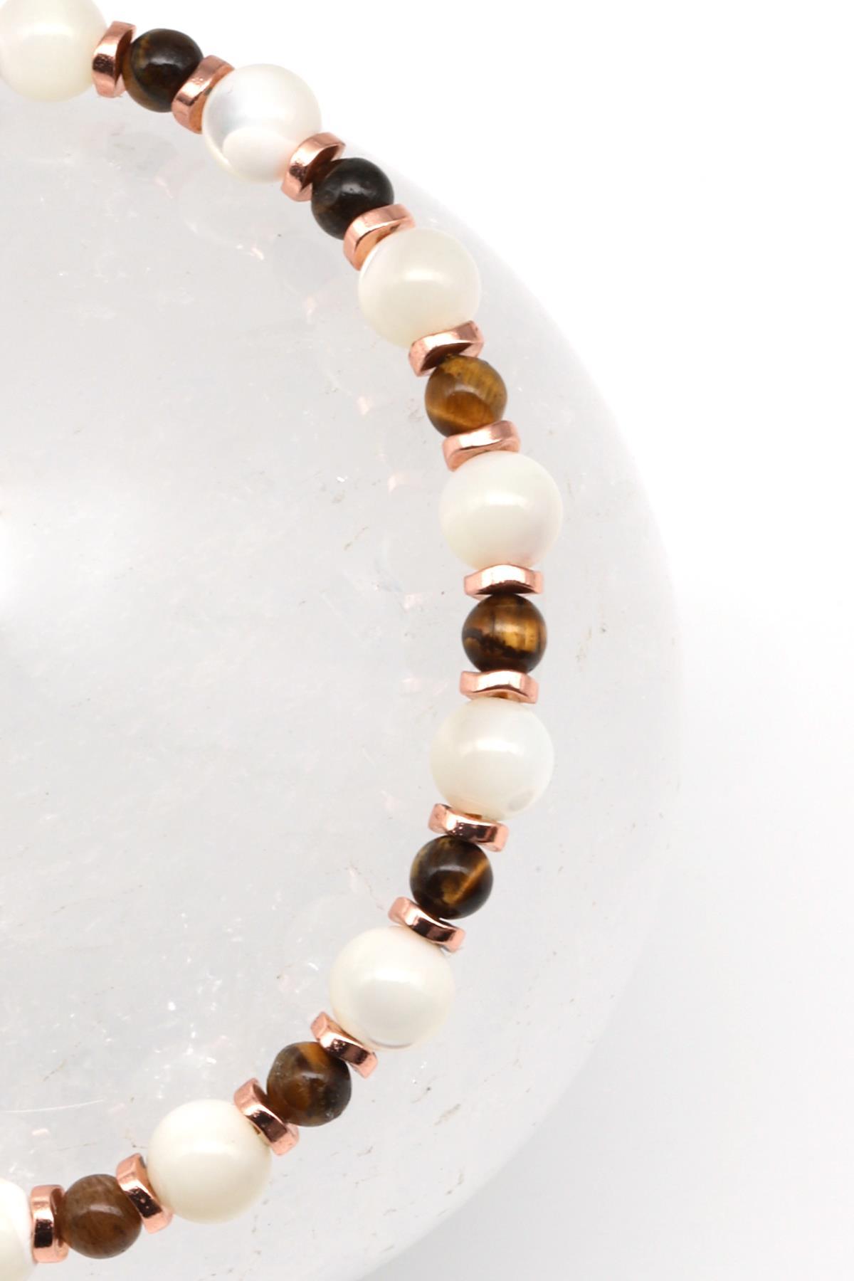 Sedef - Kaplan Gözü Doğal Taş Makrome Örme Bileklik