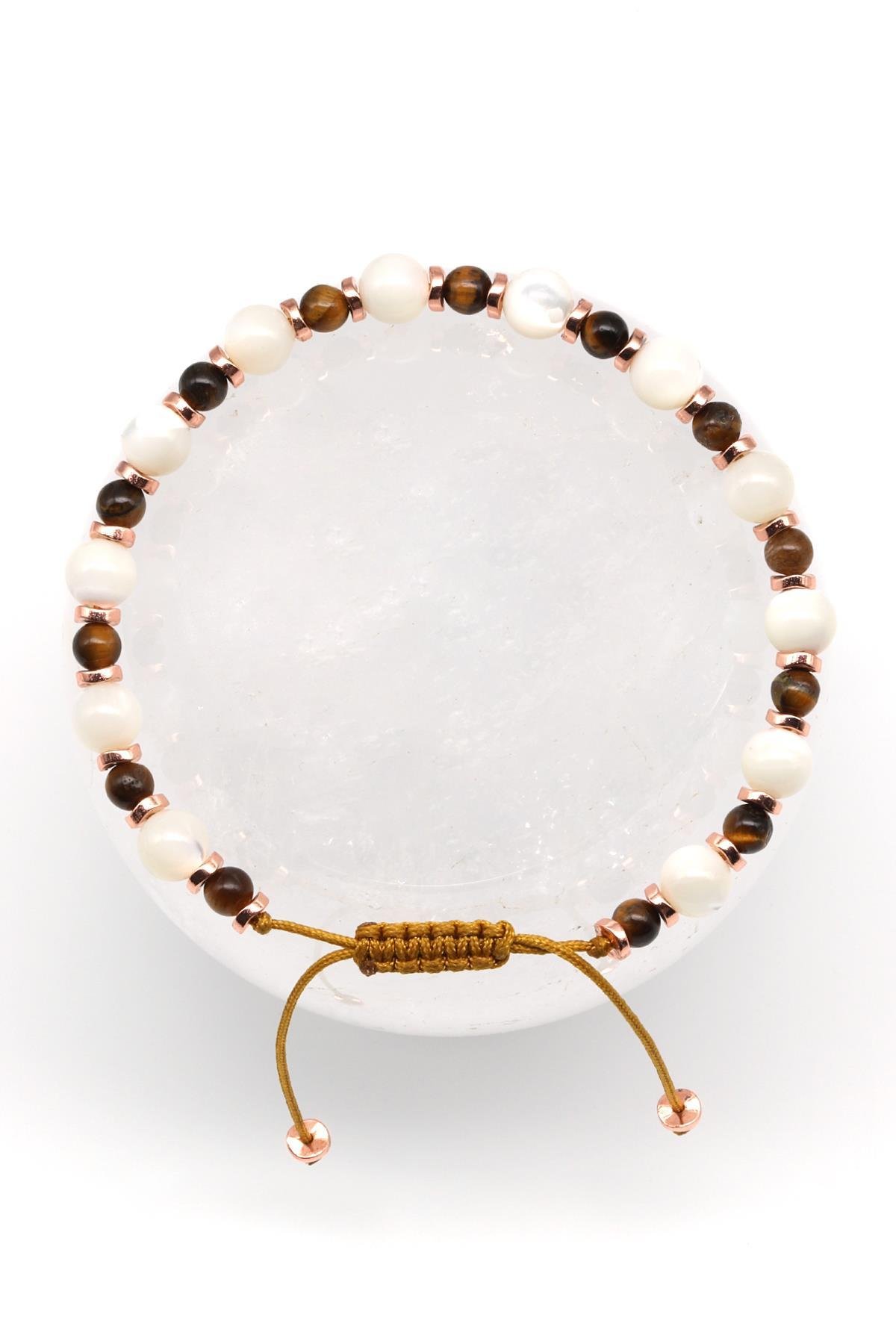 Sedef - Kaplan Gözü Doğal Taş Makrome Örme Bileklik