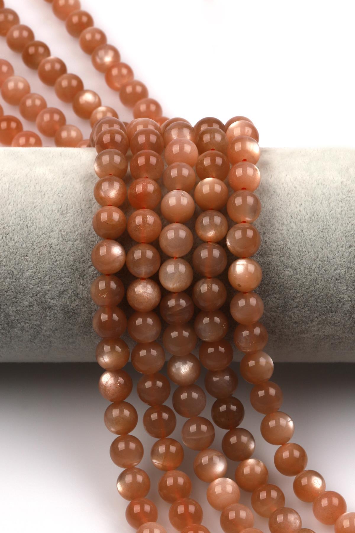 Şeftali Ay Taşı Doğal Taş Dizi 8 mm Küre Kesim