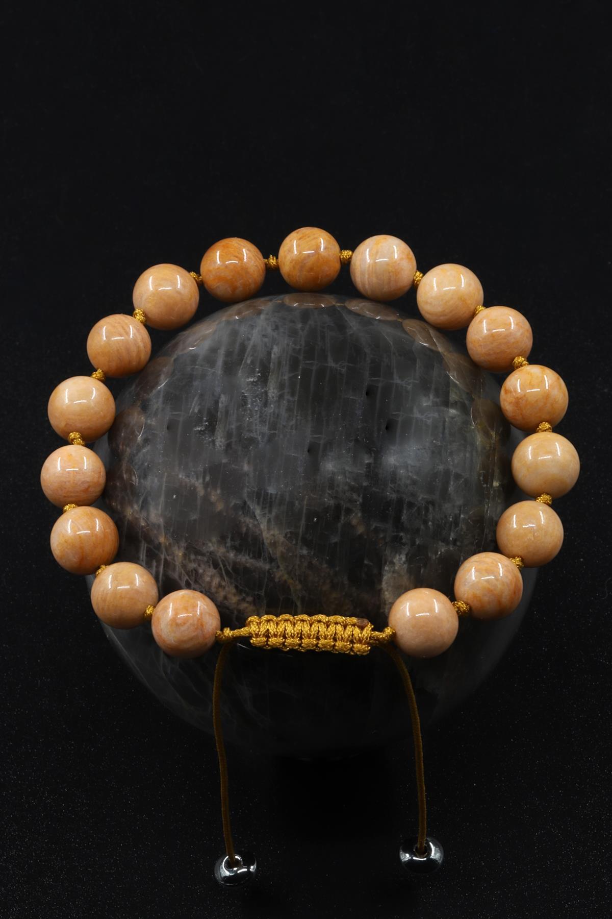 Şeftali Ay Taşı Doğal Taş Makrome Örme Bileklik