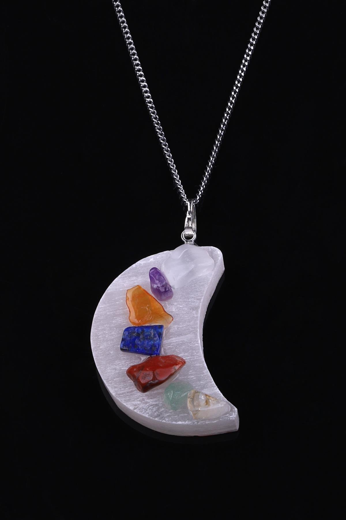 Selenit - Çakra Doğal Taş Ay Model Kolye