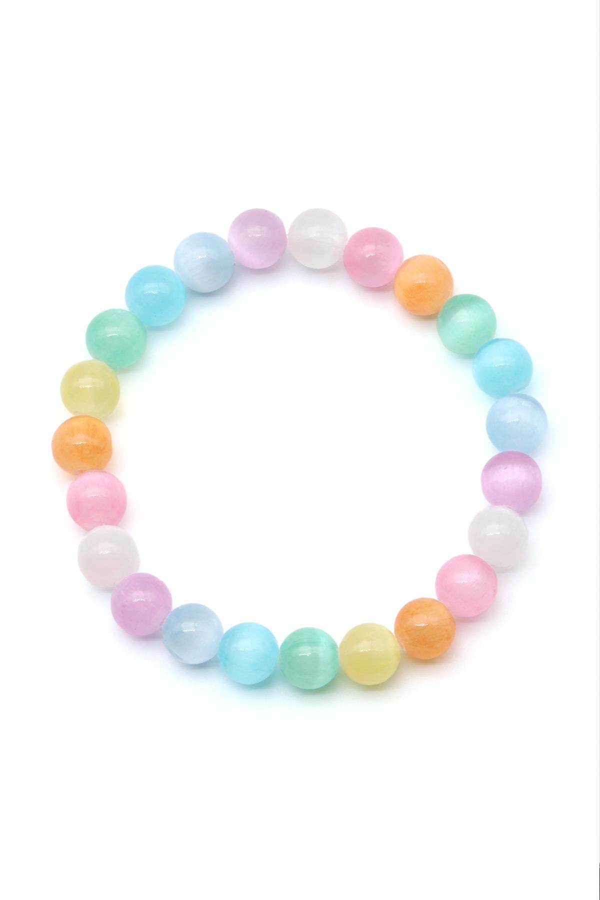 Selenit Doğal Taş Bileklik 8 mm Küre Kesim