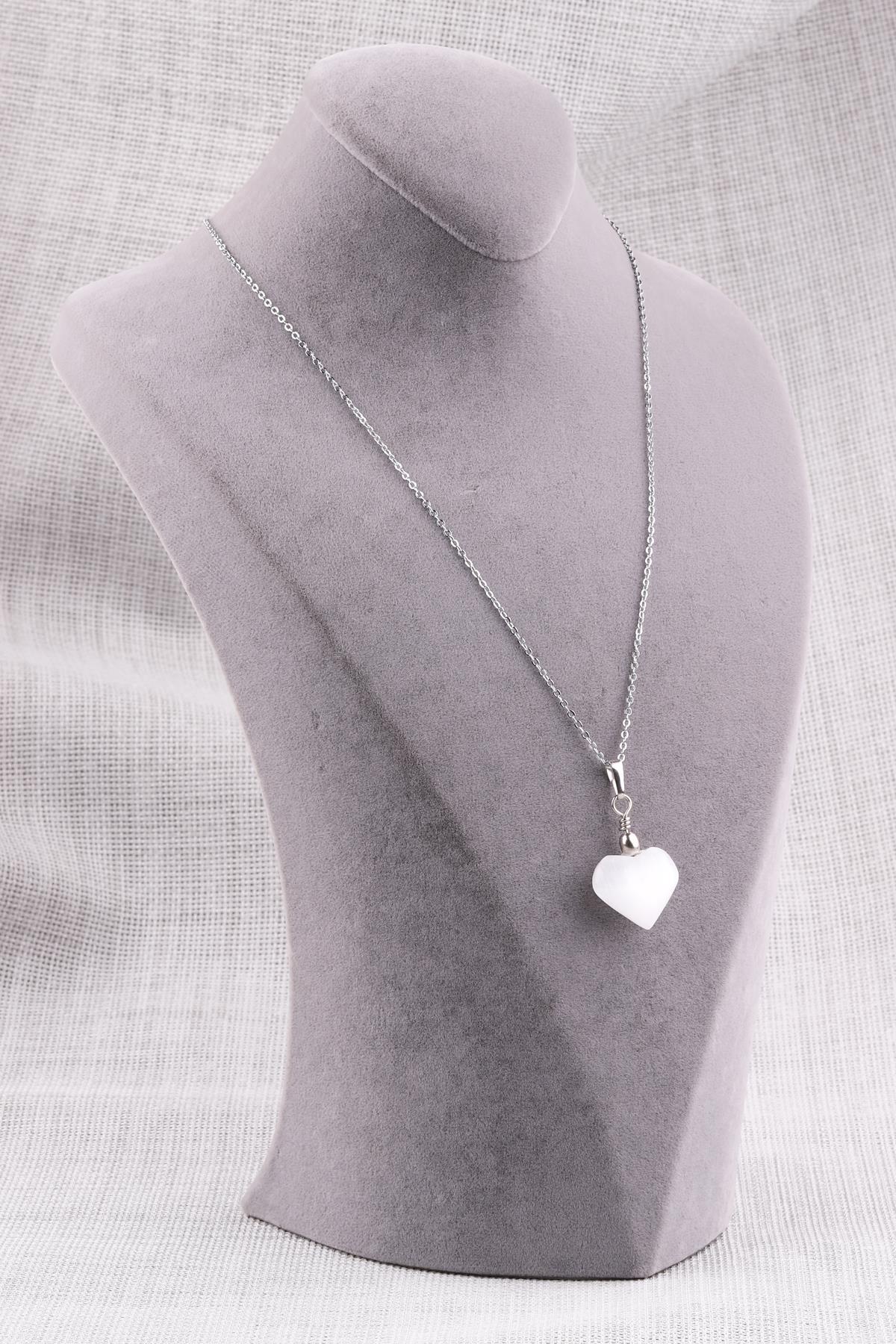 Selenit Doğal Taş Kalp Kolye