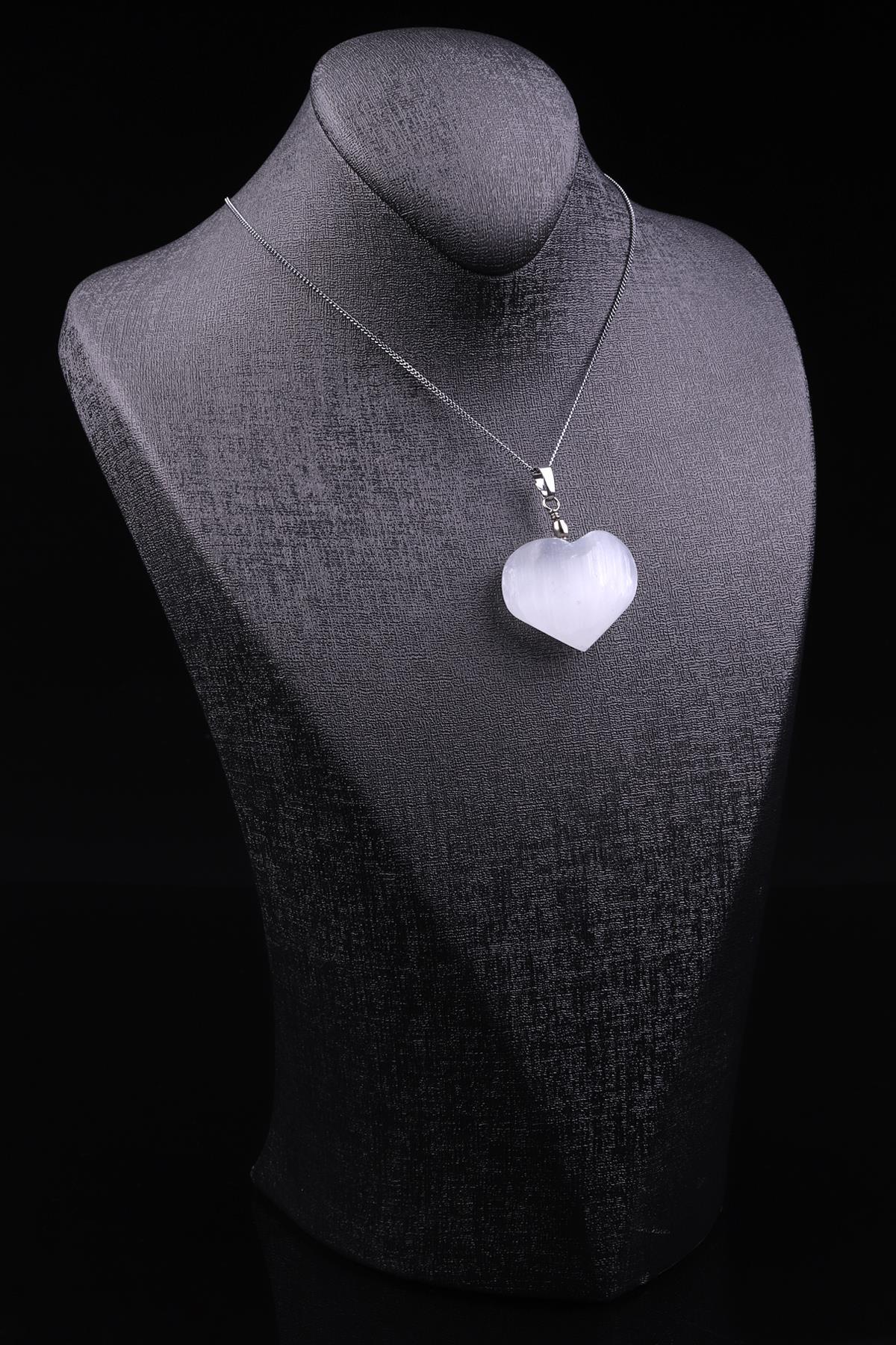 Selenit Doğal Taş Kalp Model Kolye
