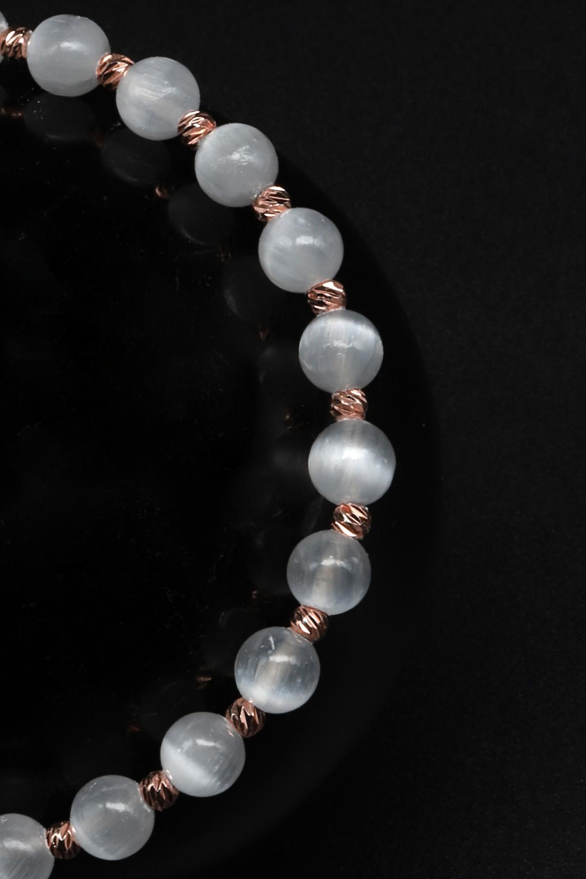 Selenit Doğal Taş Makrome Örme Bileklik Küre Kesim