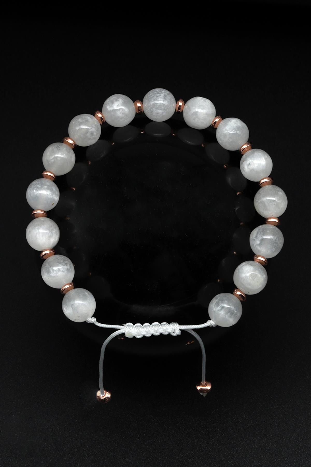 Selenit Doğal Taş Makrome Örme Bileklik