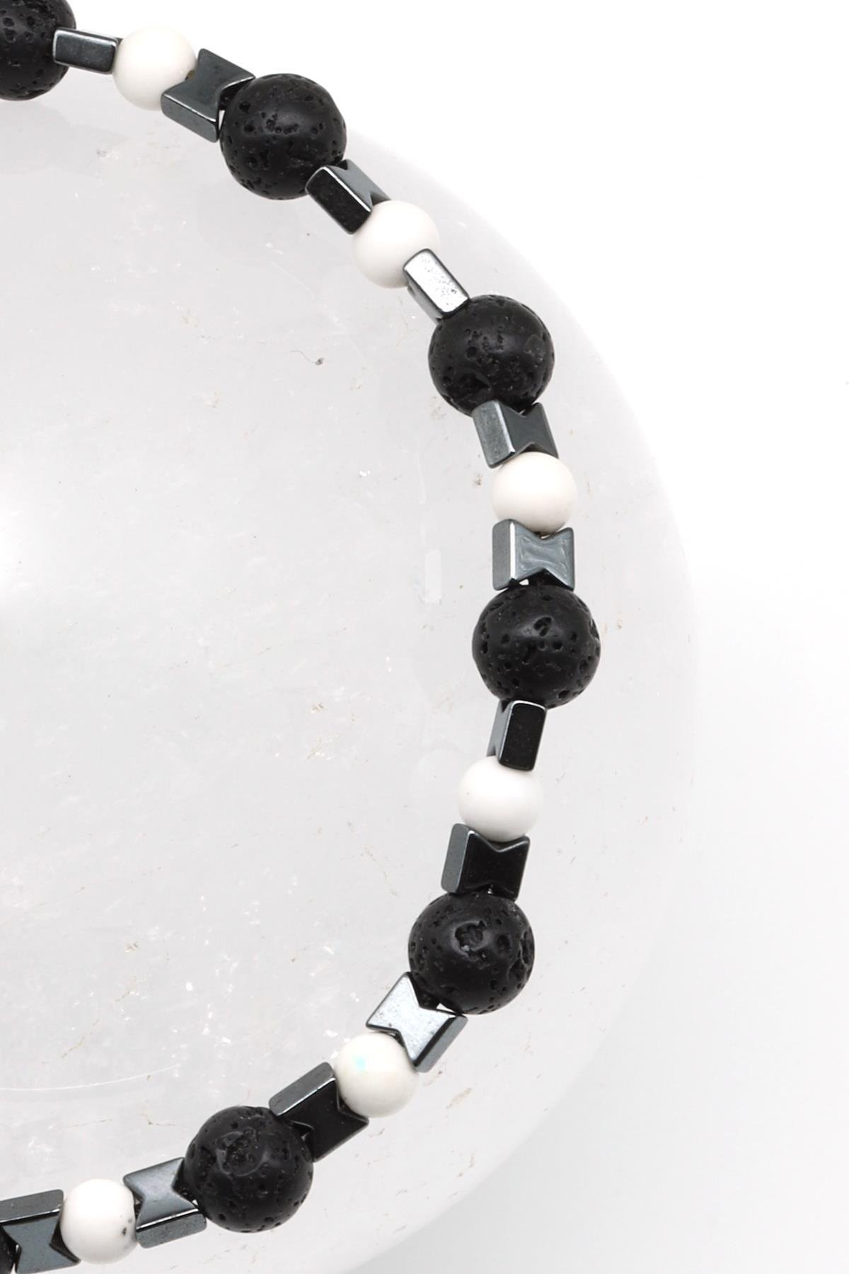 Shell - Lav - Hematit Doğal Taş Makrome Örme Bileklik