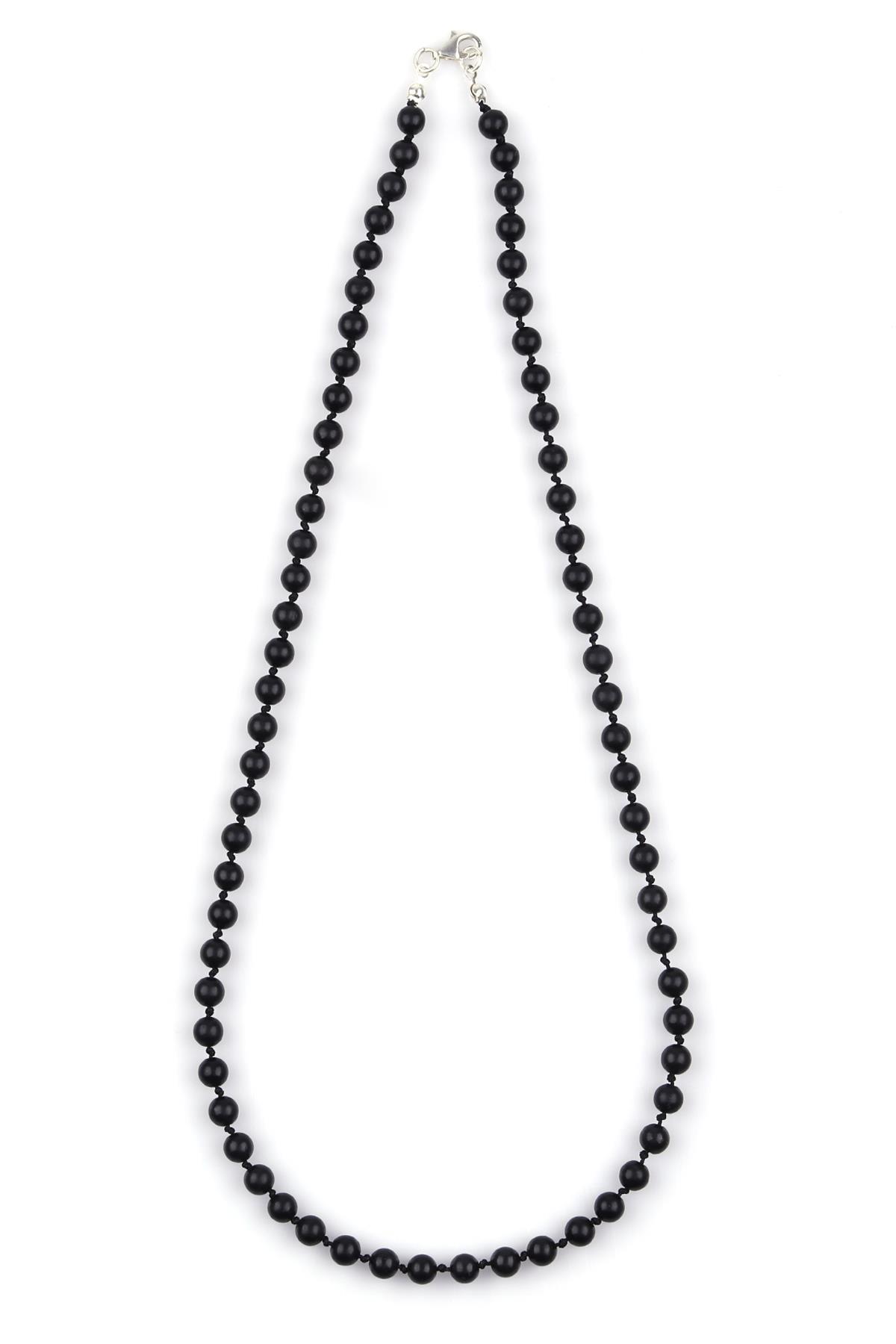 Shungite Doğal Taş 6 mm Düğümlü Kolye