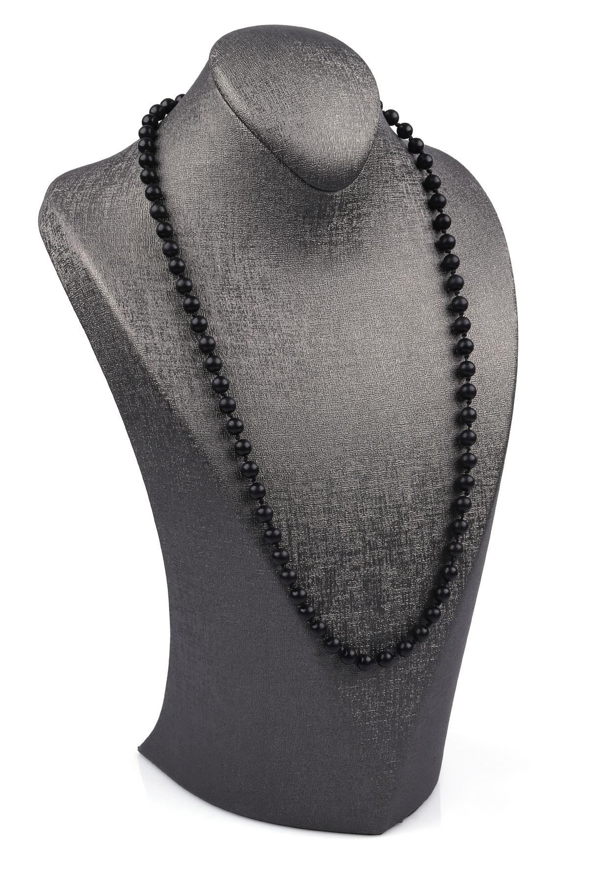 Shungite Doğal Taş 6 mm Düğümlü Kolye