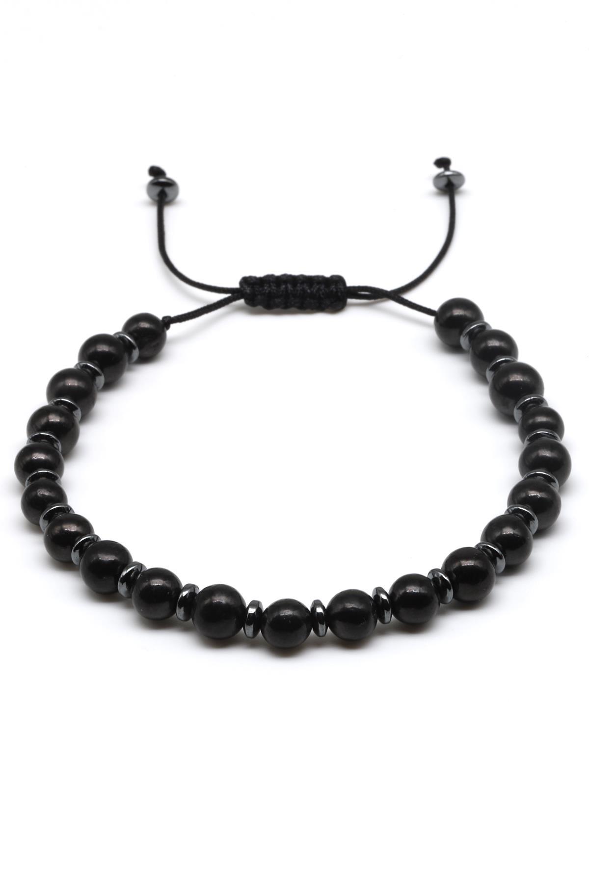 Shungite Doğal Taş Makrome Örme Bileklik Küre Kesim