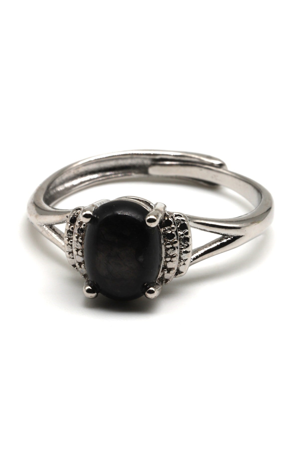 Silver Obsidyen Doğal Taş Ayarlanabilir Yüzük - YZK-0142