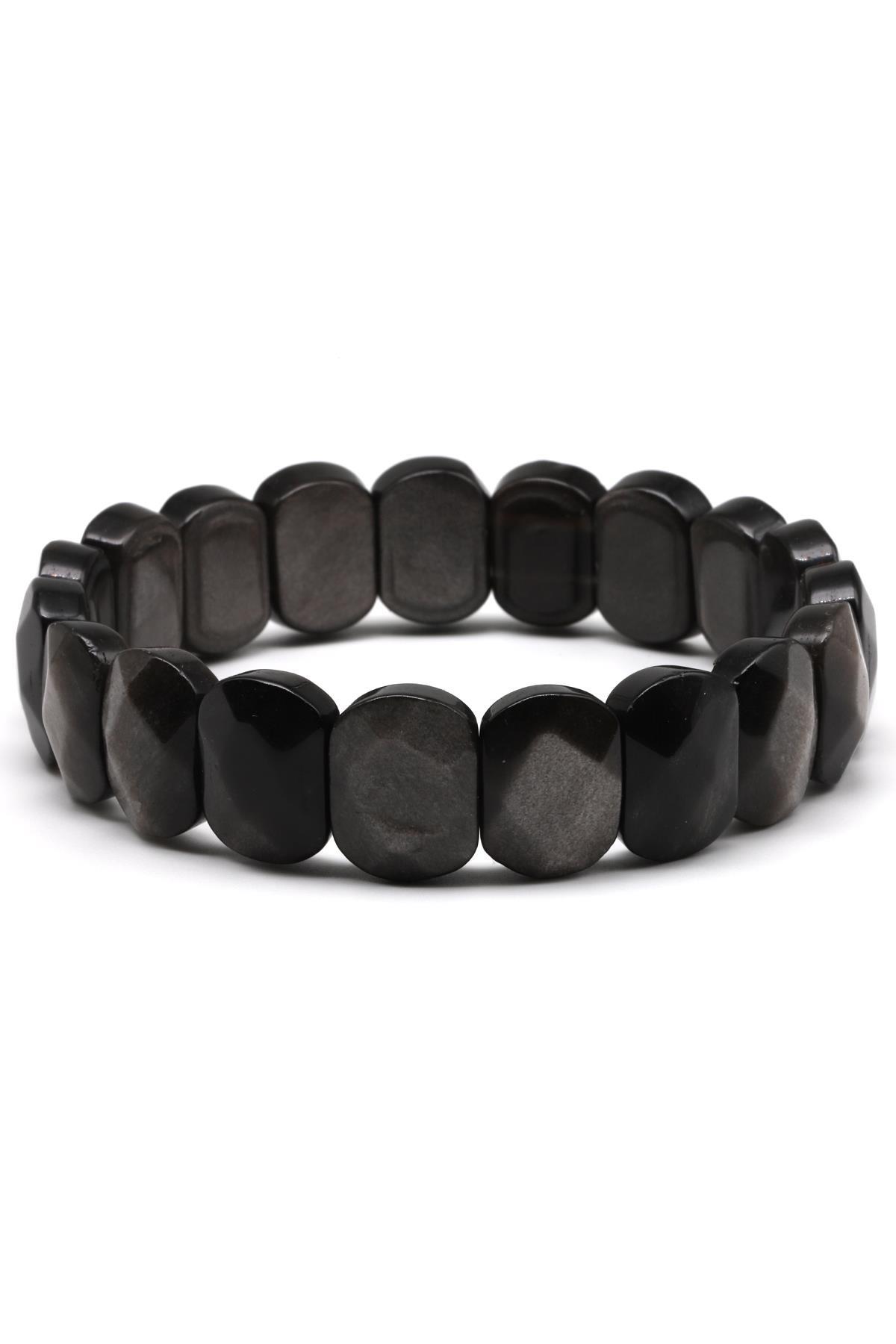 Silver Obsidyen Doğal Taş Bileklik 11 x 15 mm Özel Kesim