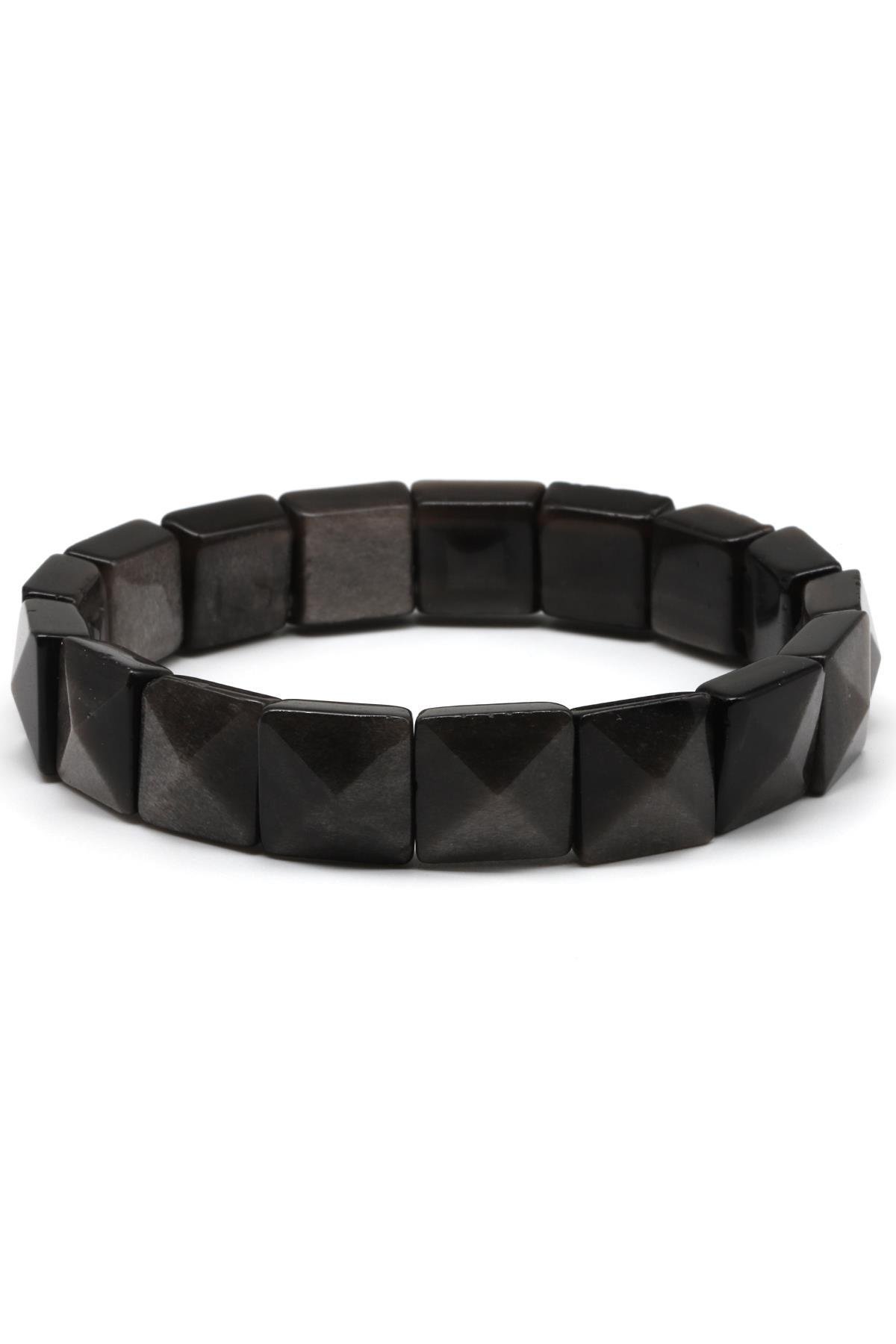 Silver Obsidyen Doğal Taş Bileklik 12 x 12 mm Özel Kesim