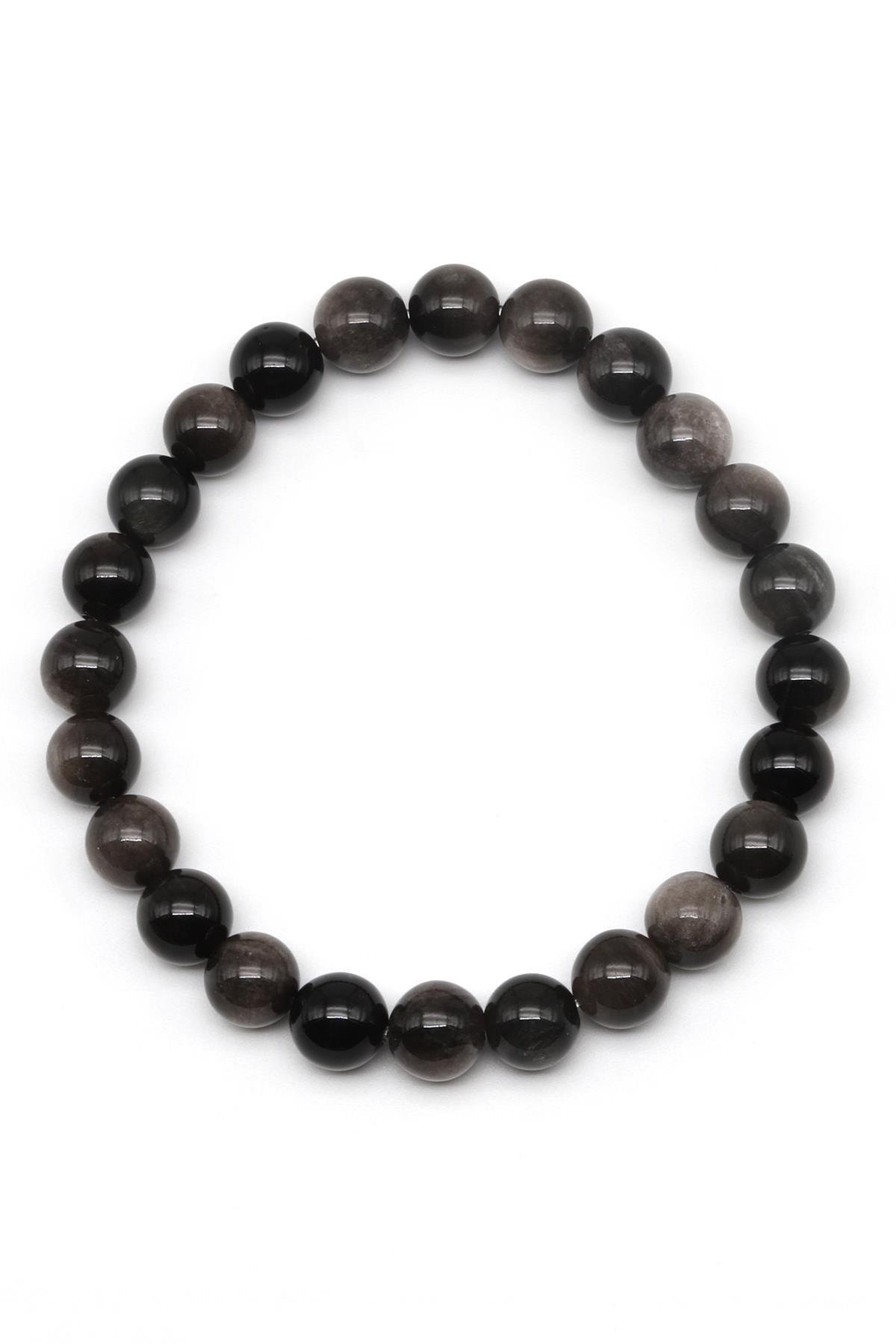 Silver Obsidyen Doğal Taş Bileklik 8 mm Küre Kesim
