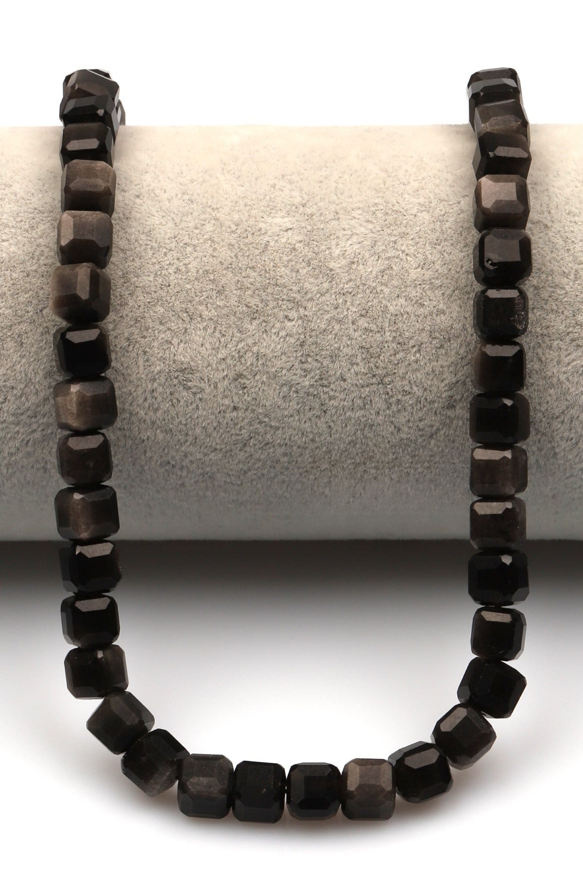 Silver Obsidyen Doğal Taş Dizi 6 mm Küp Kesim - DZ-1156